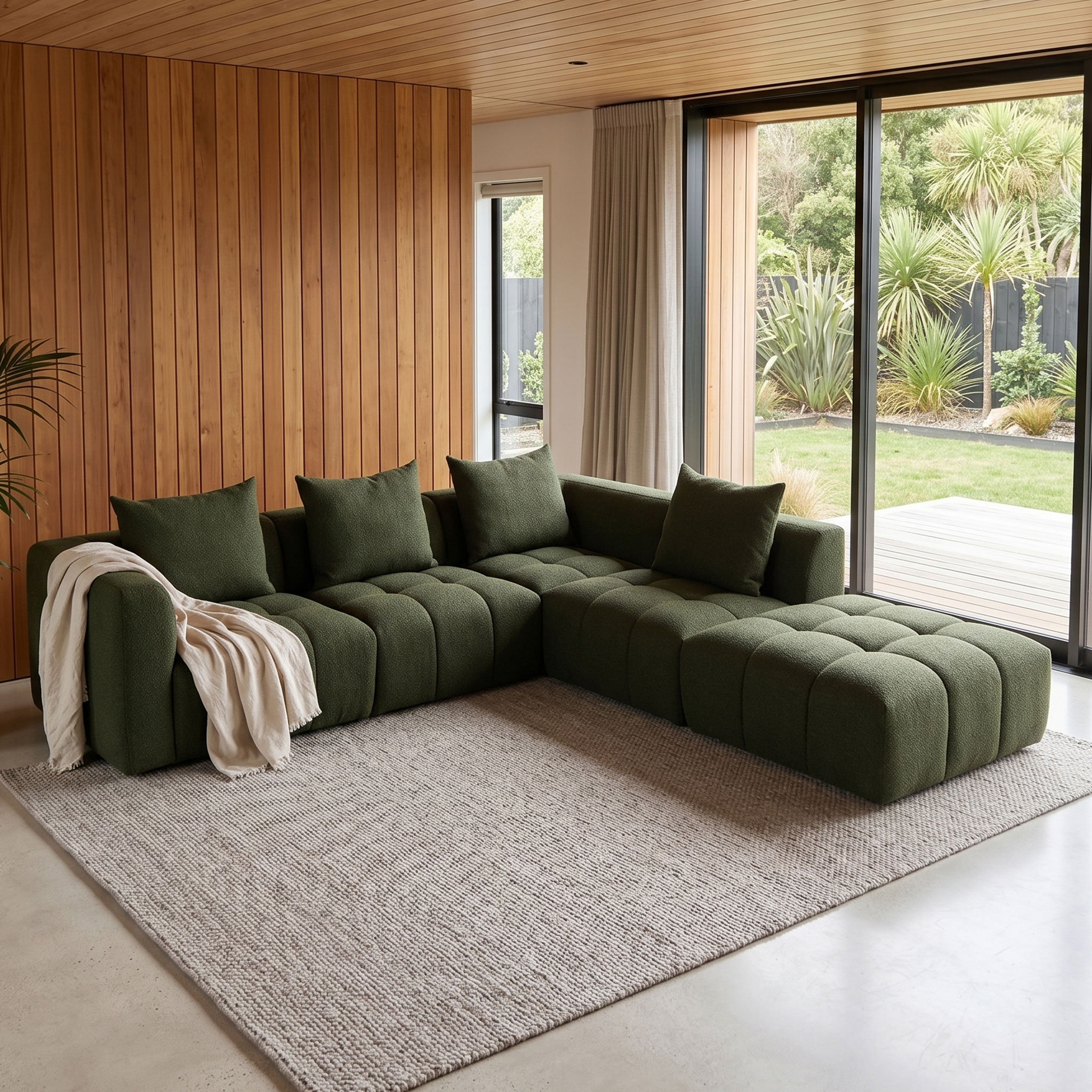 Ikon 4 Seater Modular Right Hand Facing Corner Sofa with Ottoman, Green