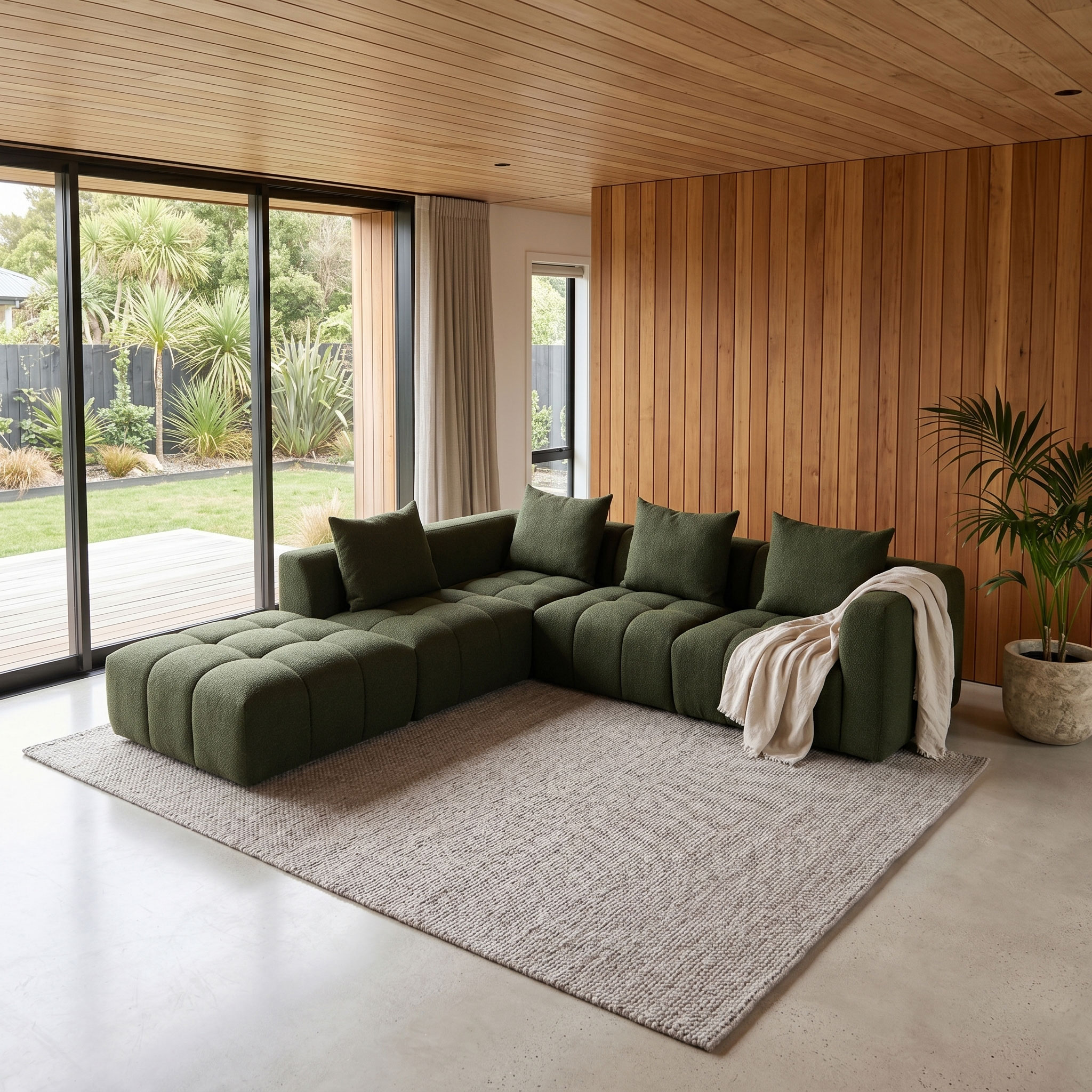 Ikon 4 Seater Modular Left Hand Facing Corner Sofa with Ottoman, Green