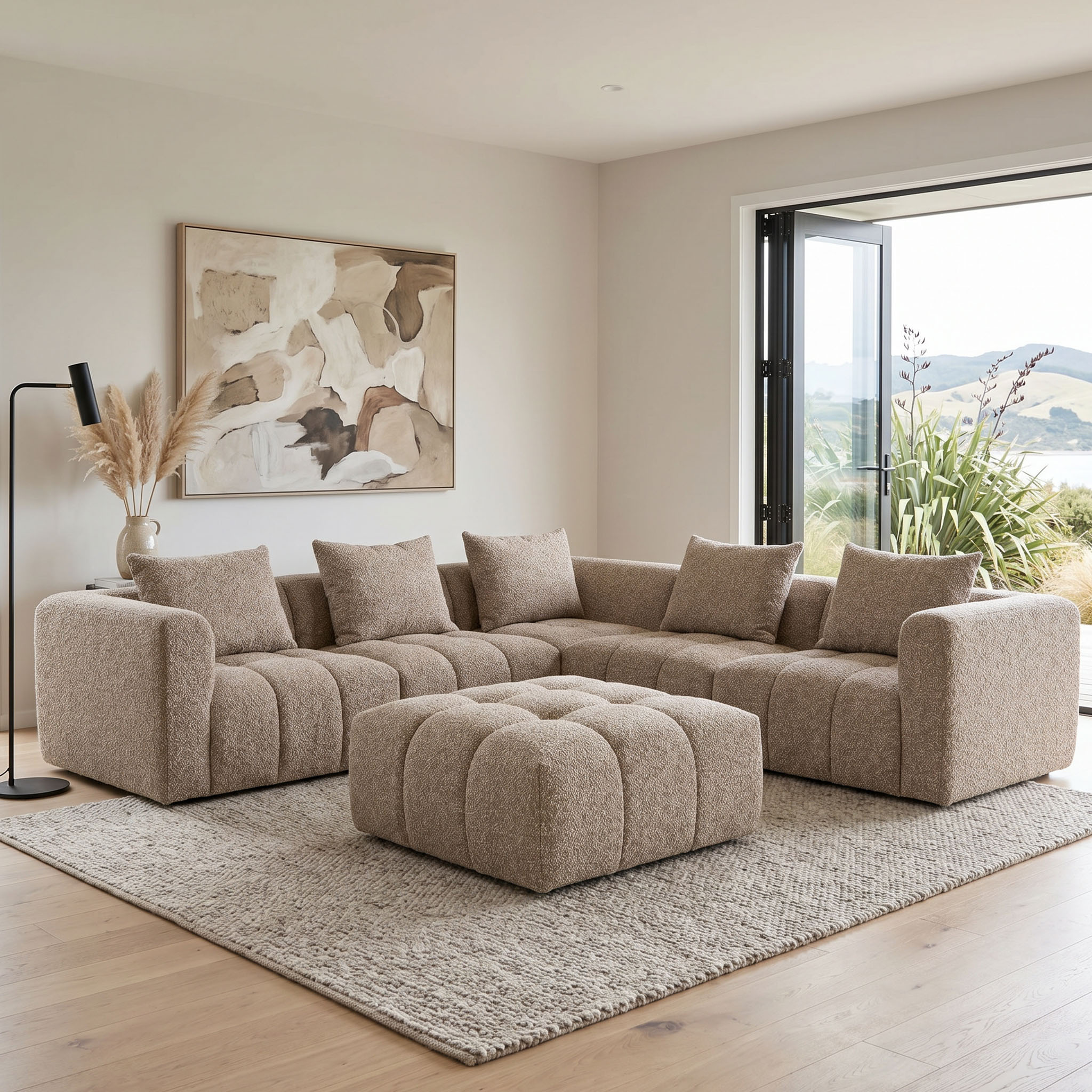 Ikon 5 Seater Corner Modular Sofa With Ottoman, Brown