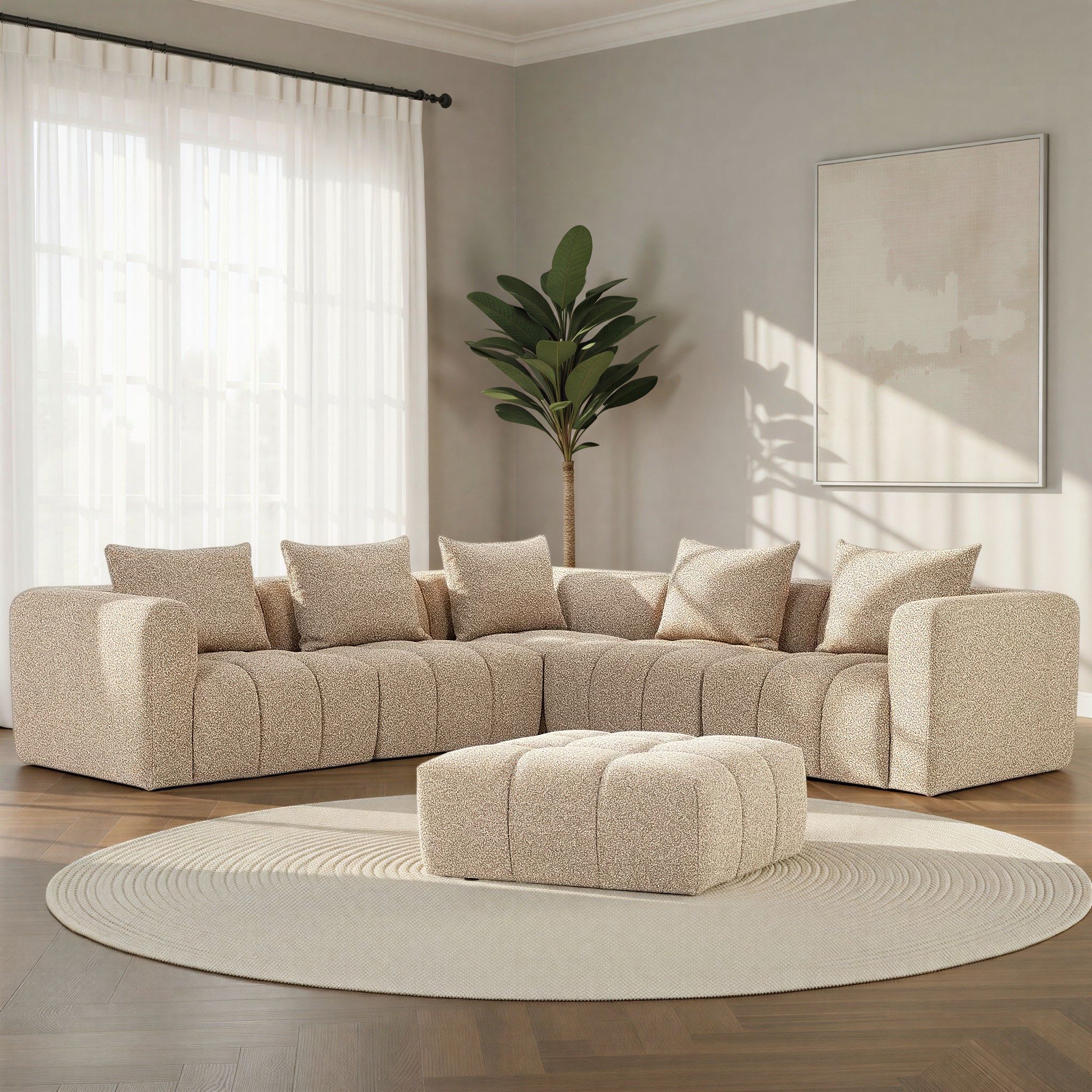 Ikon 5 Seater Corner Modular Sofa With Ottoman, Brown