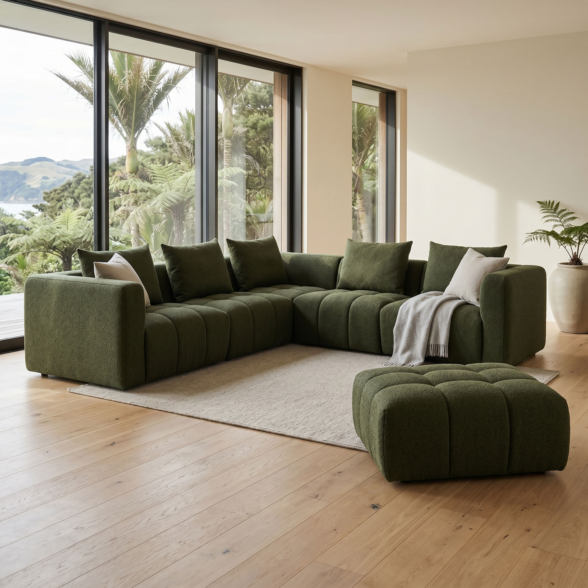 Ikon 5 Seater Corner Modular Sofa With Ottoman, Green