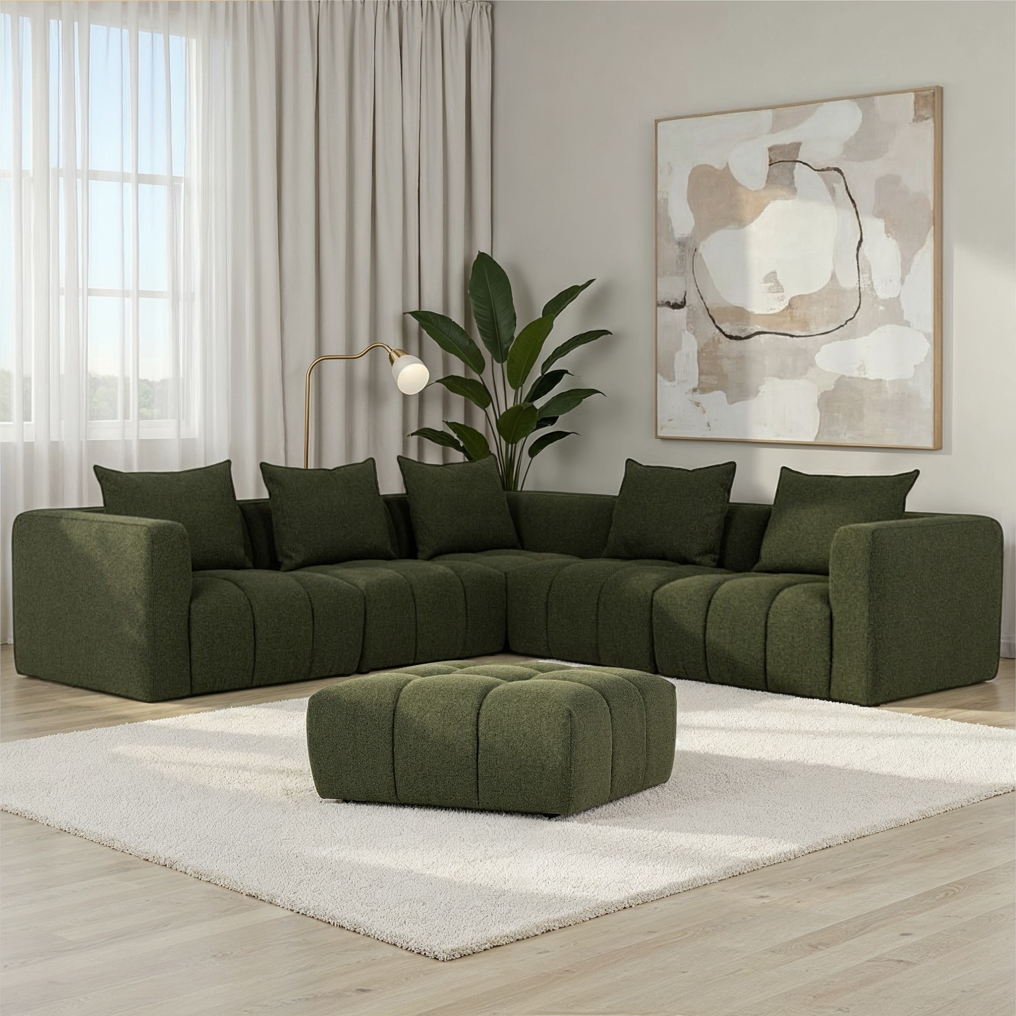 Ikon 5 Seater Corner Modular Sofa With Ottoman, Green
