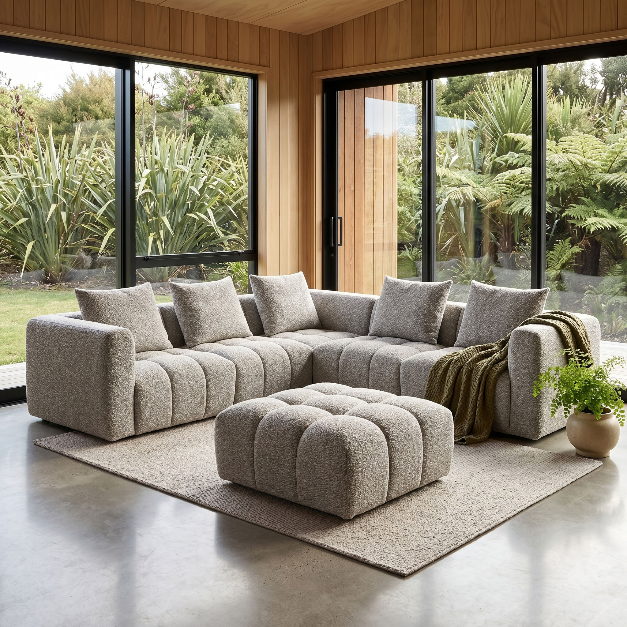 Ikon 5 Seater Corner Modular Sofa With Ottoman, Grey