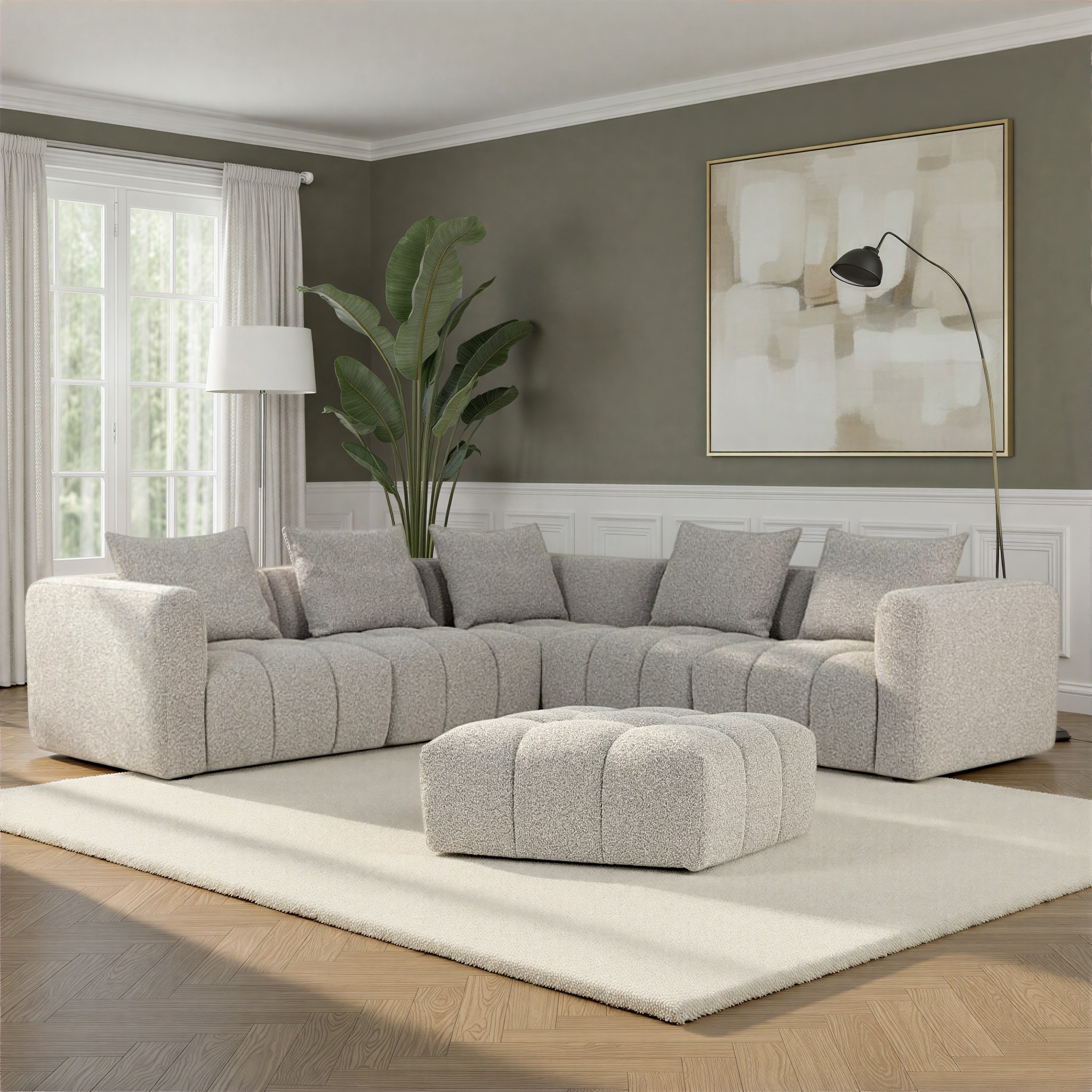Ikon 5 Seater Corner Modular Sofa With Ottoman, Grey
