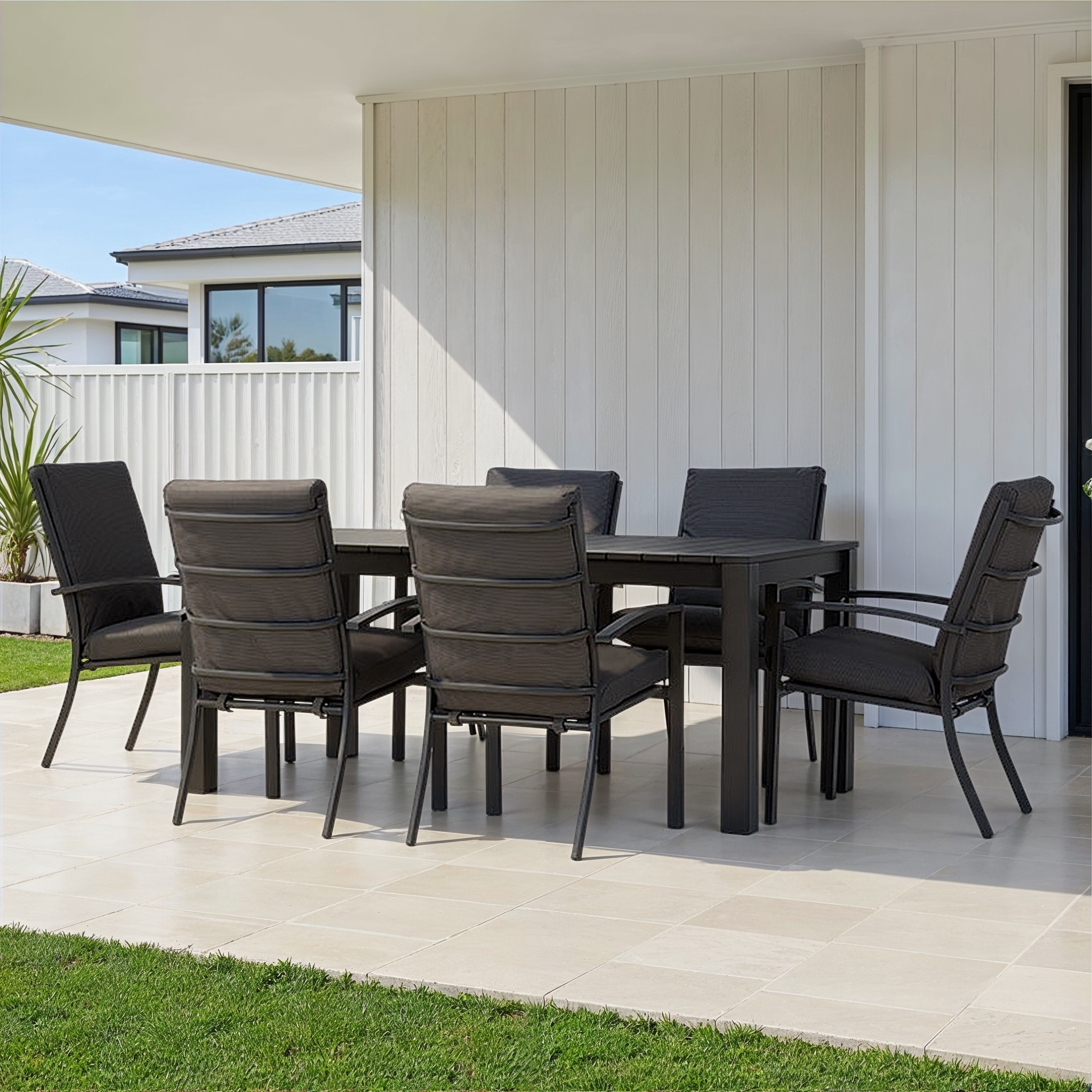 Inca 7 Piece Outdoor Dining Set With Venus Dining Table - W180, Gunmetal