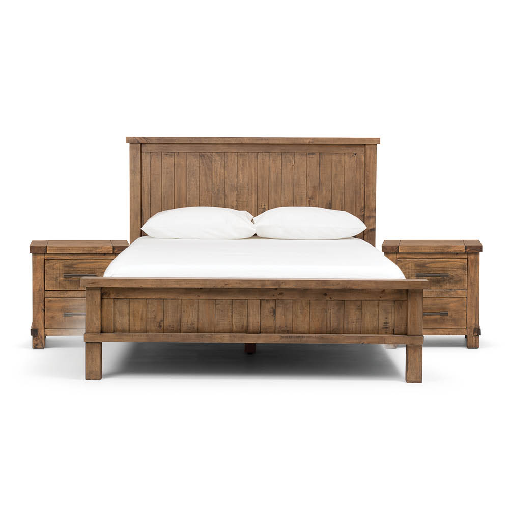 Industrial 3 Piece Bedroom Set with Queen Bed Frame