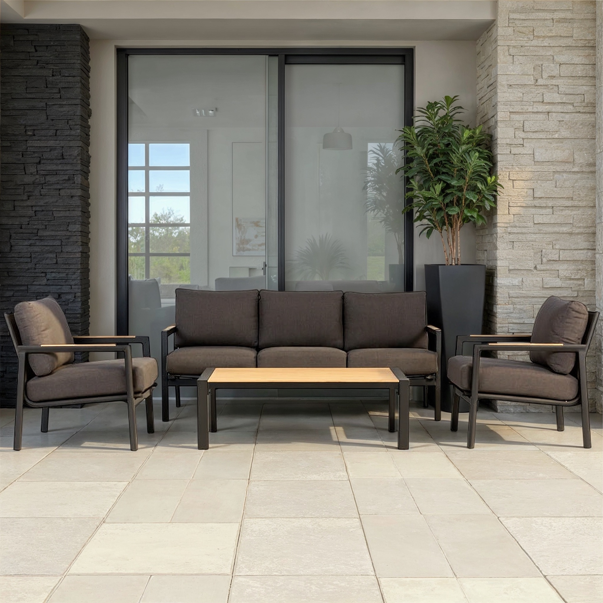 Isola 3 Piece Outdoor Lounge Set With Coffee Table, Black