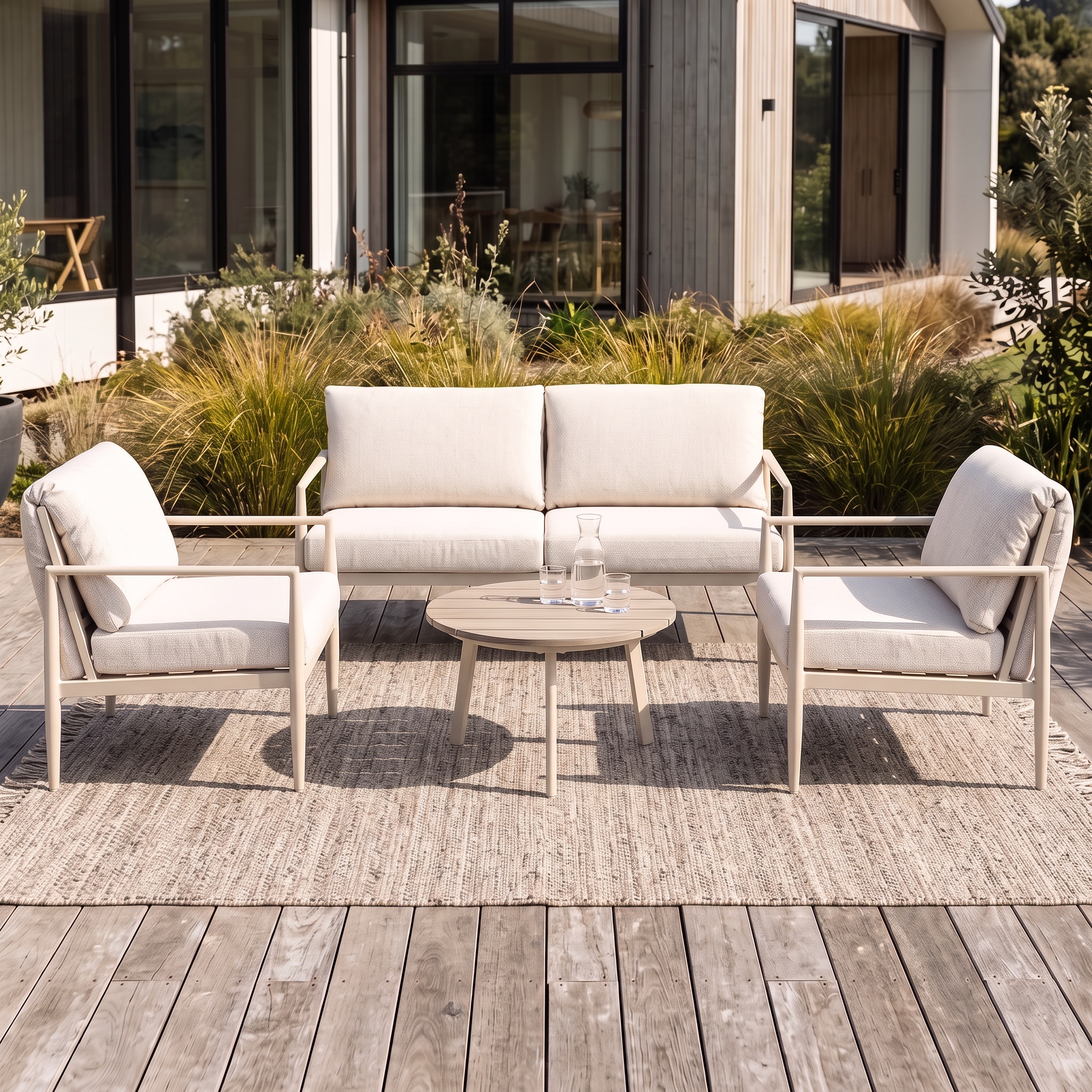 Karon 4 Piece Outdoor Lounge Set With Coffee Table, Dune