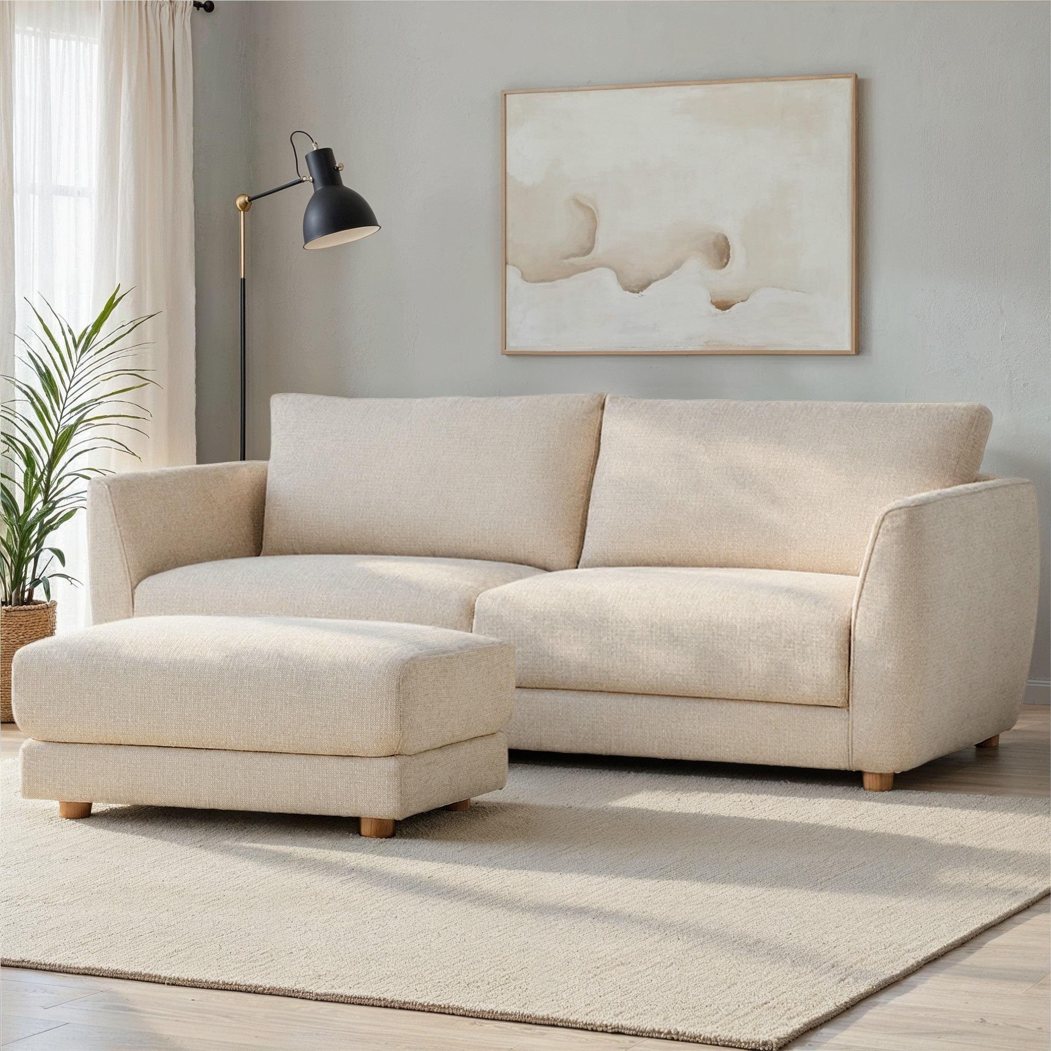 Katrina 3 Seater + Ottoman, Cream