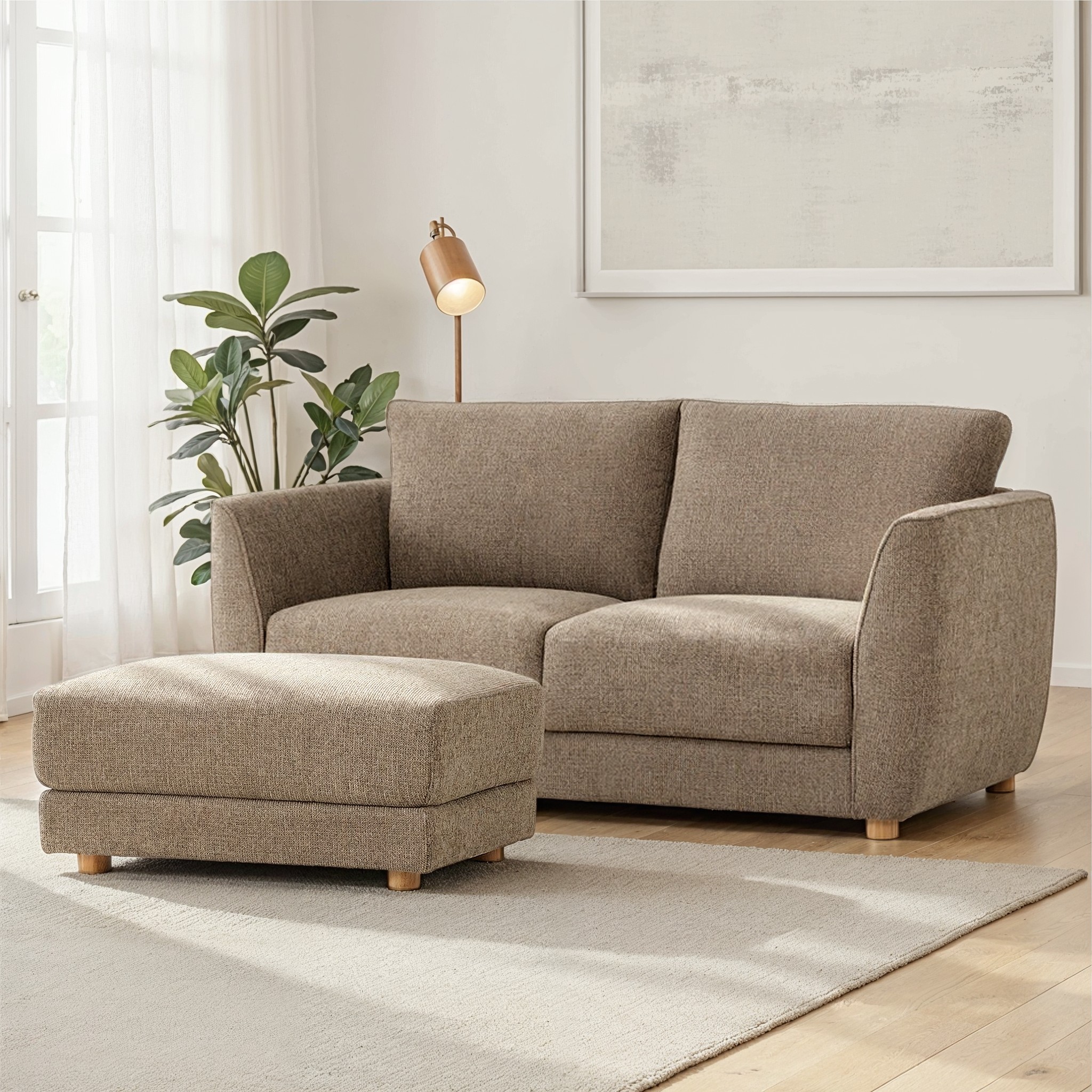 Katrina 2 Seater + Ottoman, Light Brown