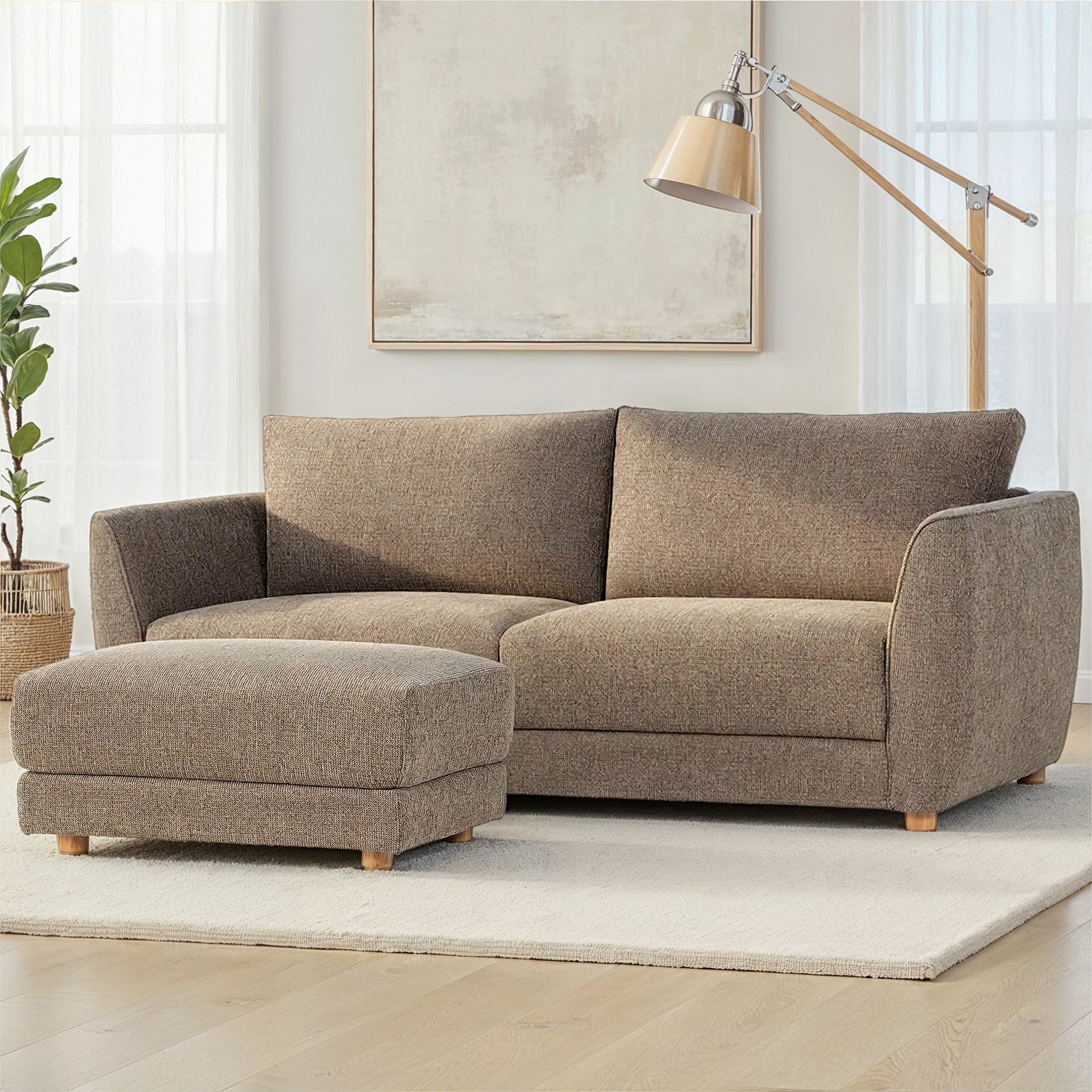 Katrina 3 Seater + Ottoman, Light Brown