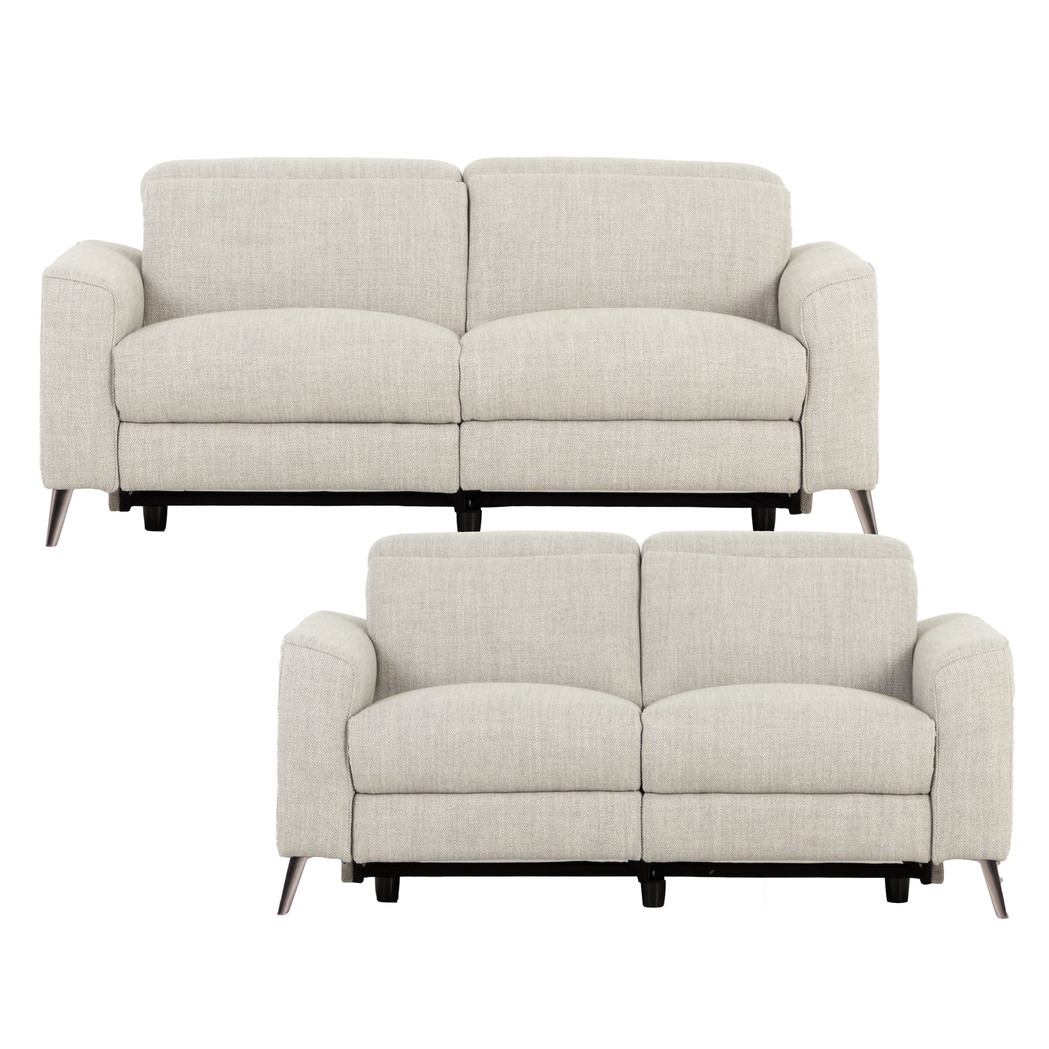 Kayla 3 Seater Electric Recliner + 2 Seater Electric Recliner, Light Grey