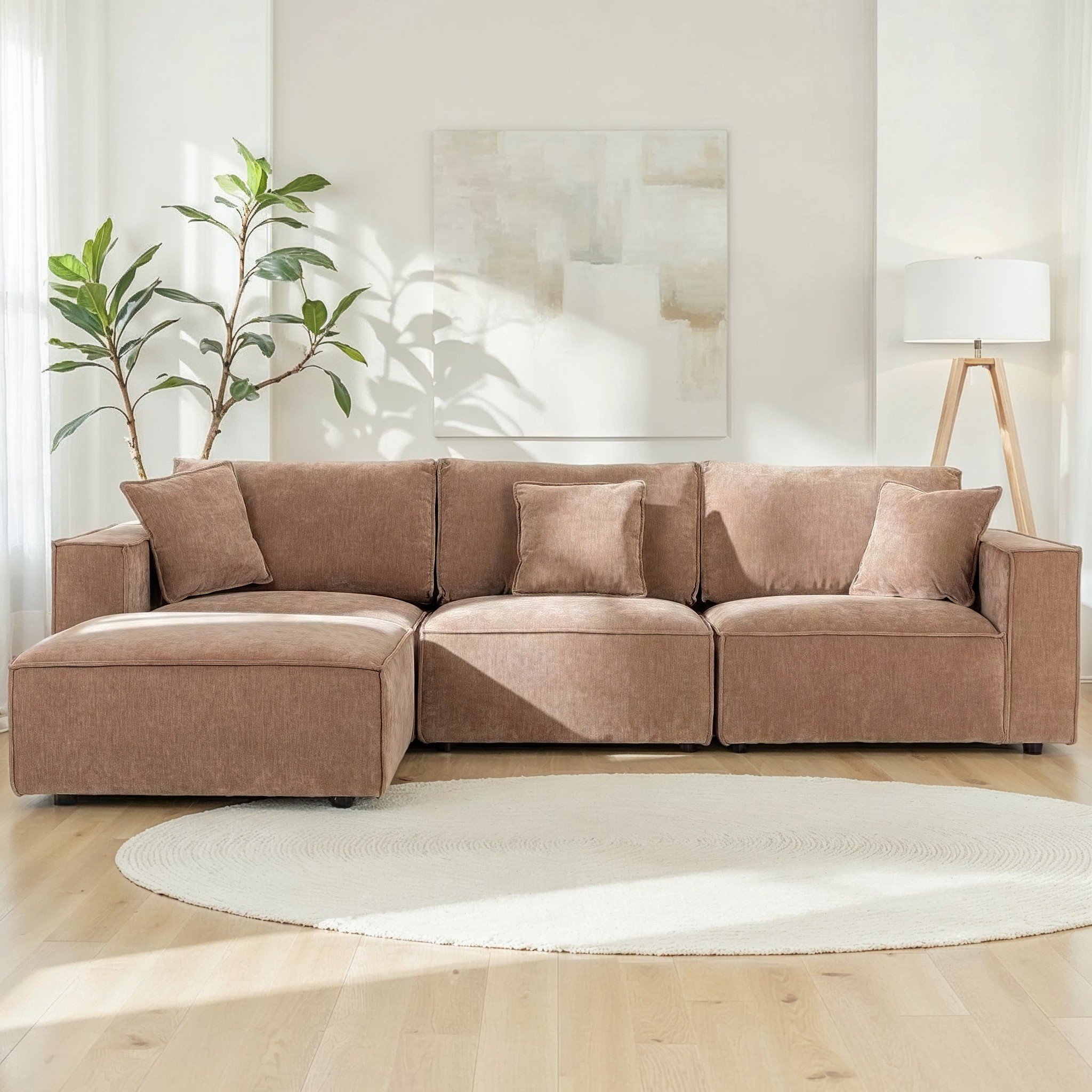 Kinsley 3 Seater Modular Chaise Sofa, Brown