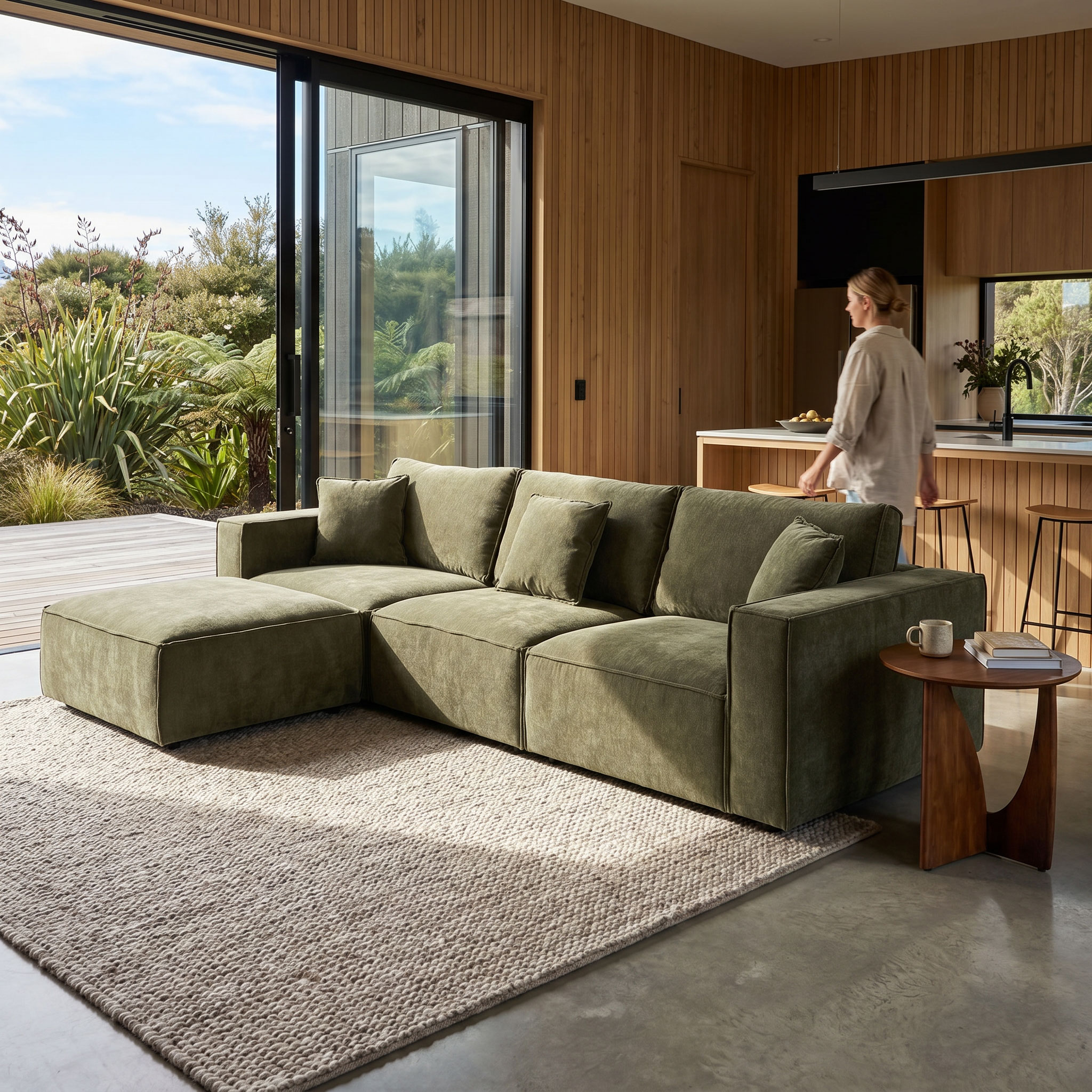Kinsley 3 Seater Modular Sofa With Ottoman, Green
