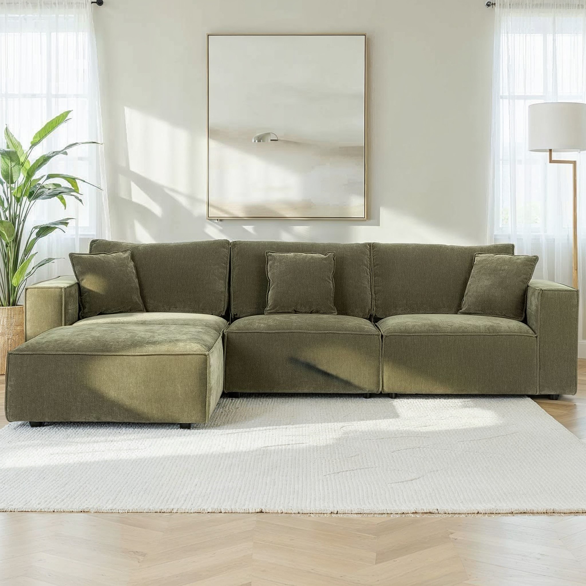 Kinsley 3 Seater Modular Chaise Sofa, Green