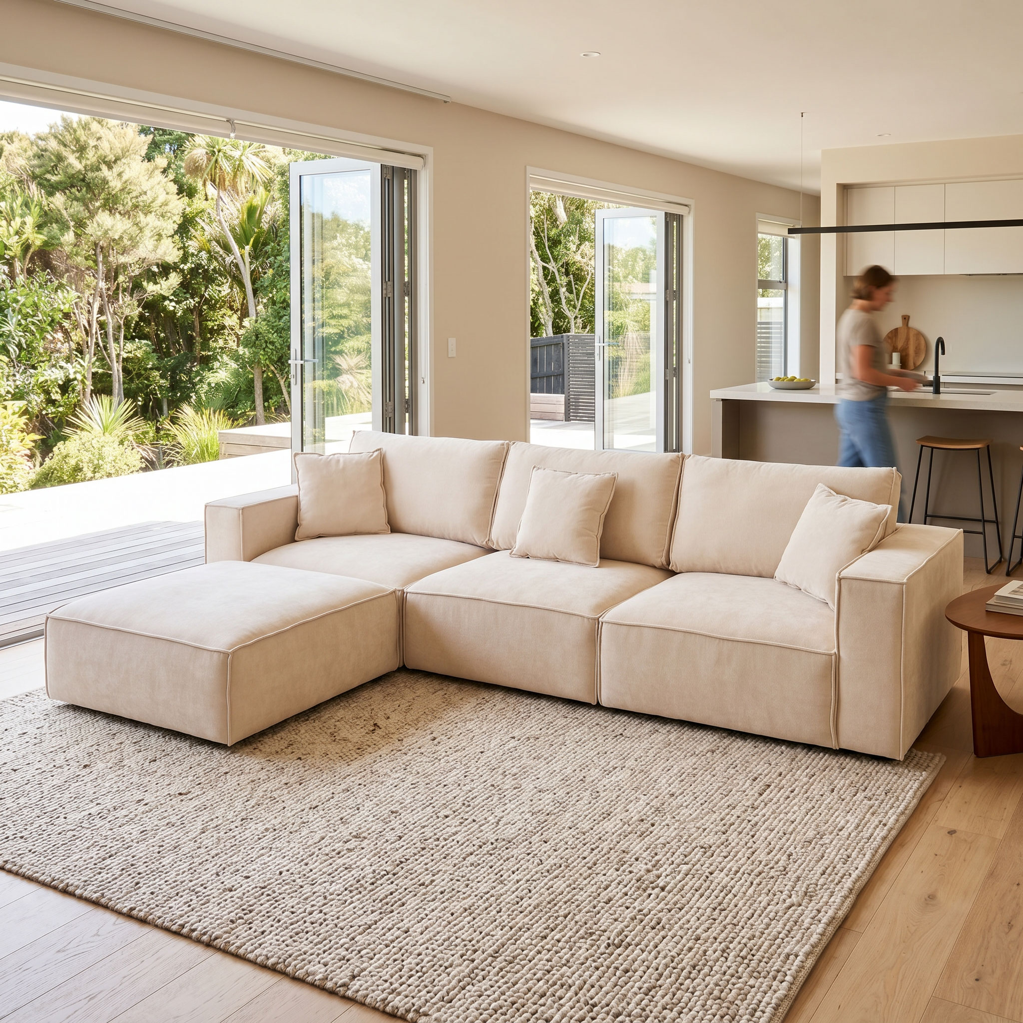 Kinsley 3 Seater Modular Sofa with Ottoman, Natural