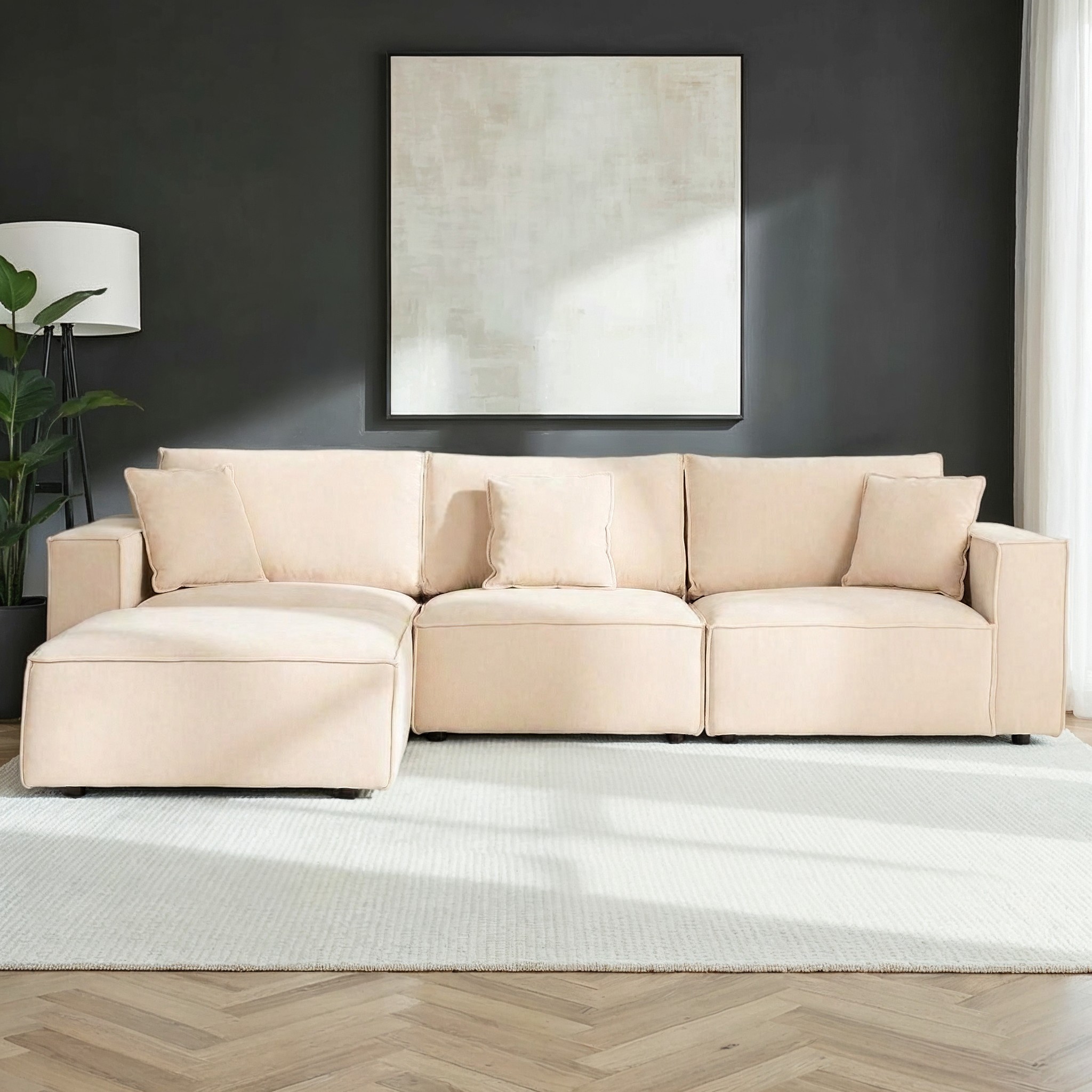 Kinsley 3 Seater Modular Chaise Sofa, Natural