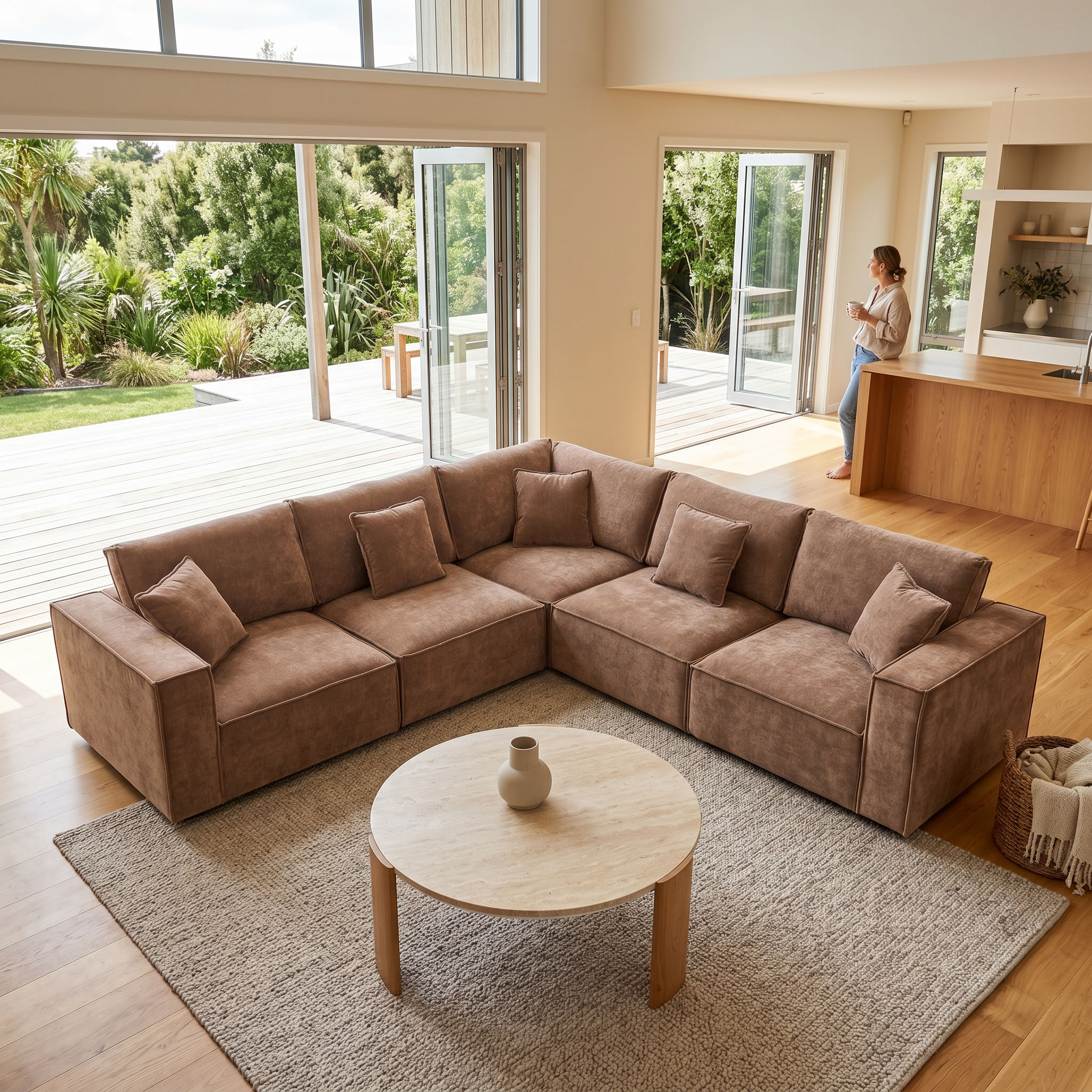 Kinsley 5 Seater Corner Modular Sofa, Brown