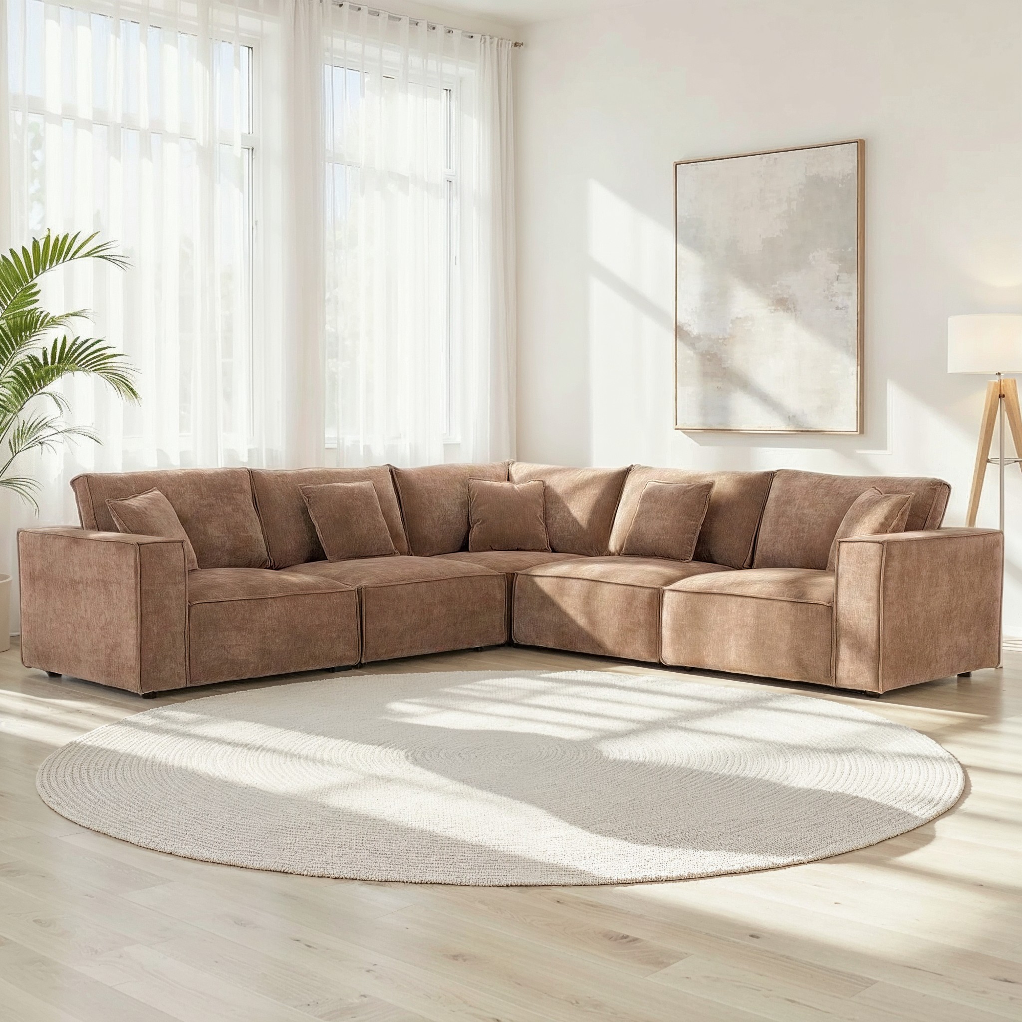 Kinsley 5 Seater Corner Modular Sofa, Brown