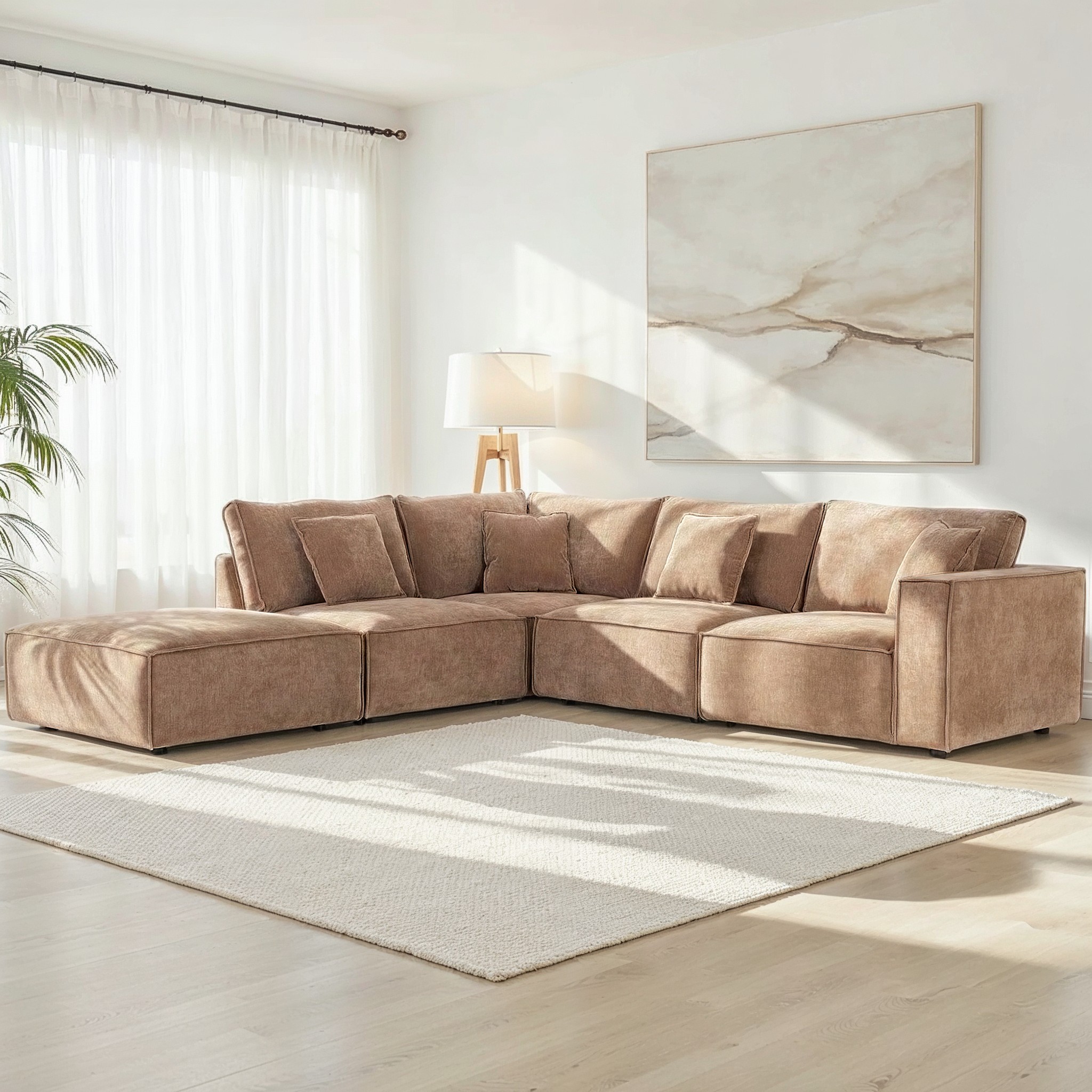 Kinsley 4 Seater Corner Modular Chaise Sofa Left Hand Facing, Brown