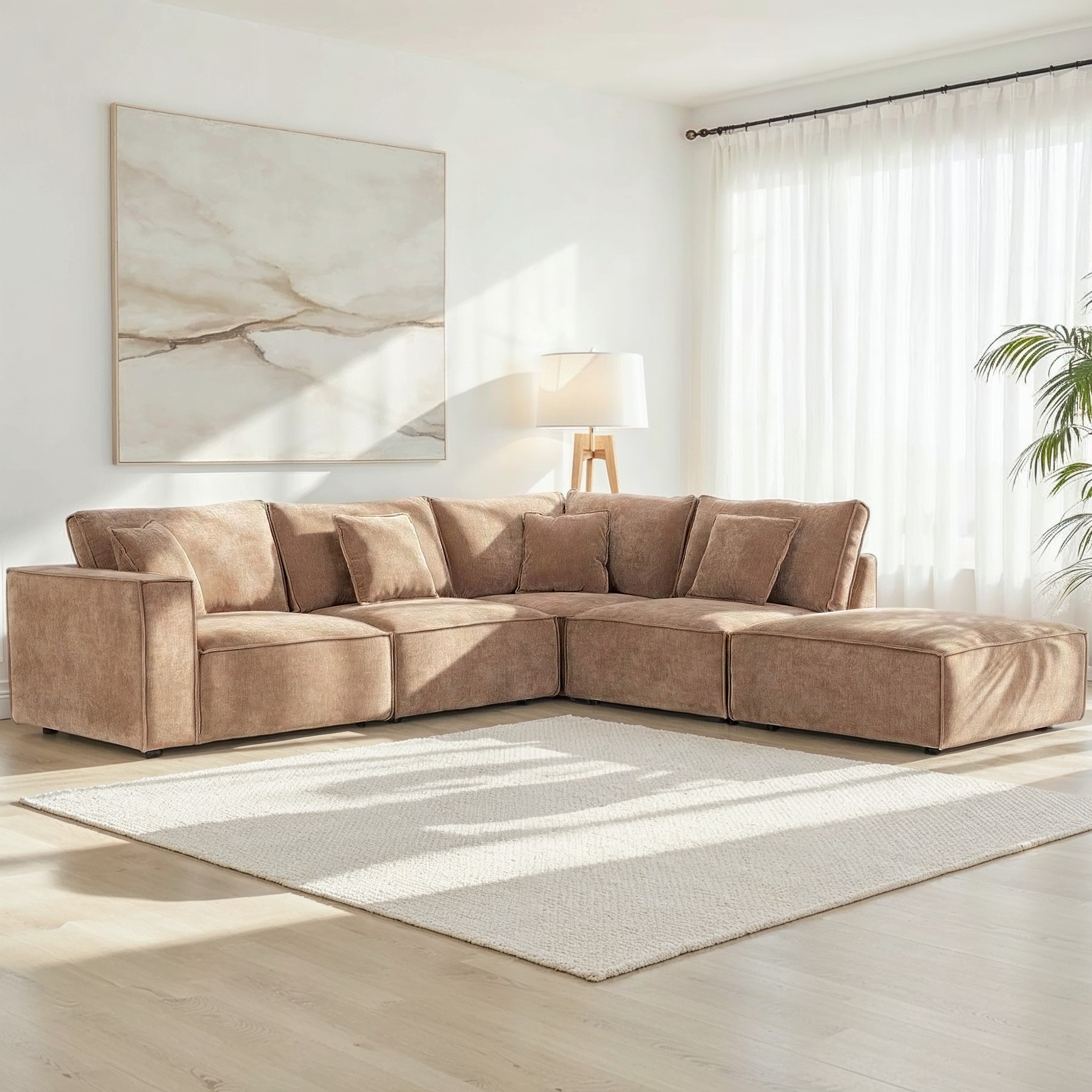 Kinsley 4 Seater Corner Modular Chaise Sofa Right Hand Facing, Brown