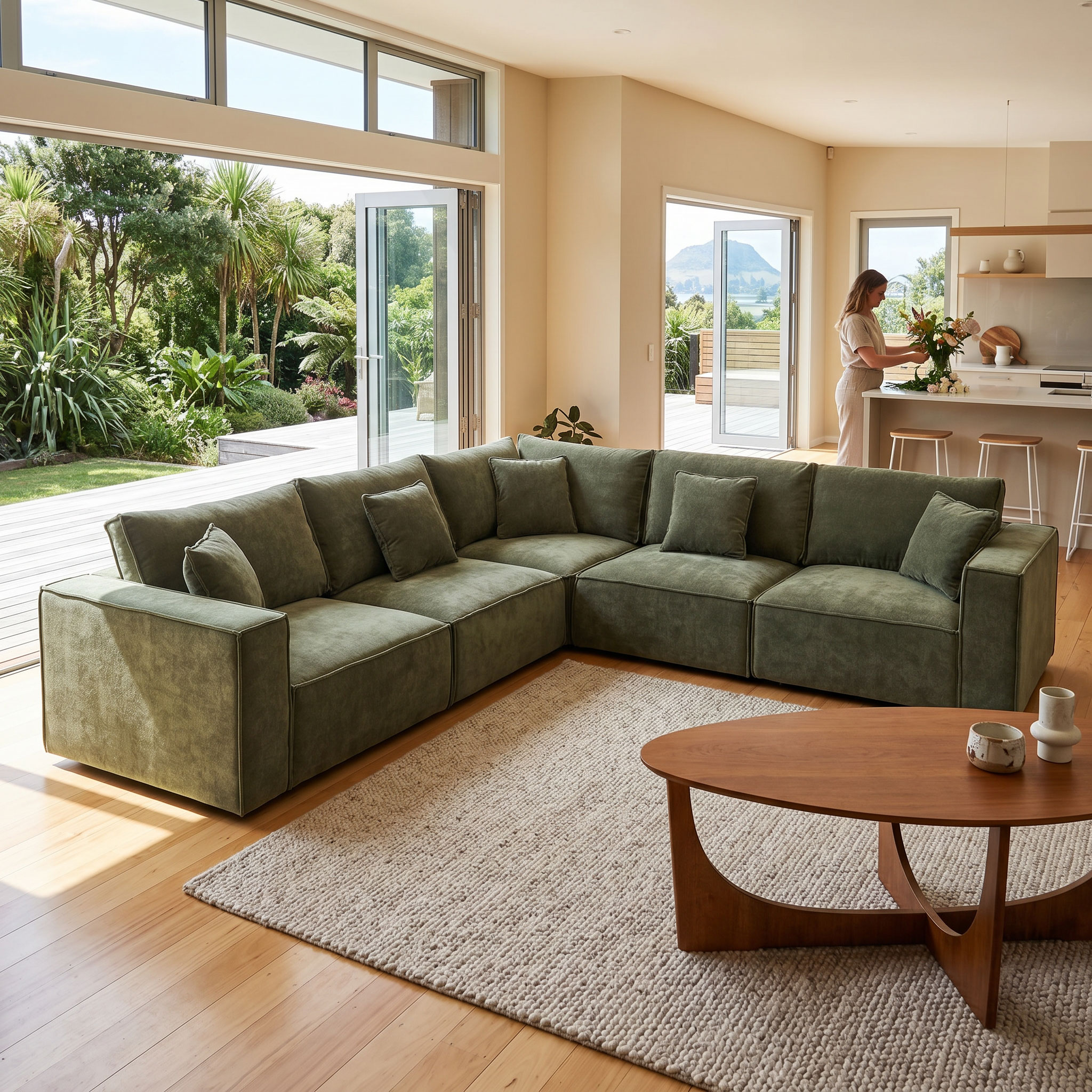 Kinsley 5 Seater Corner Modular Sofa, Green