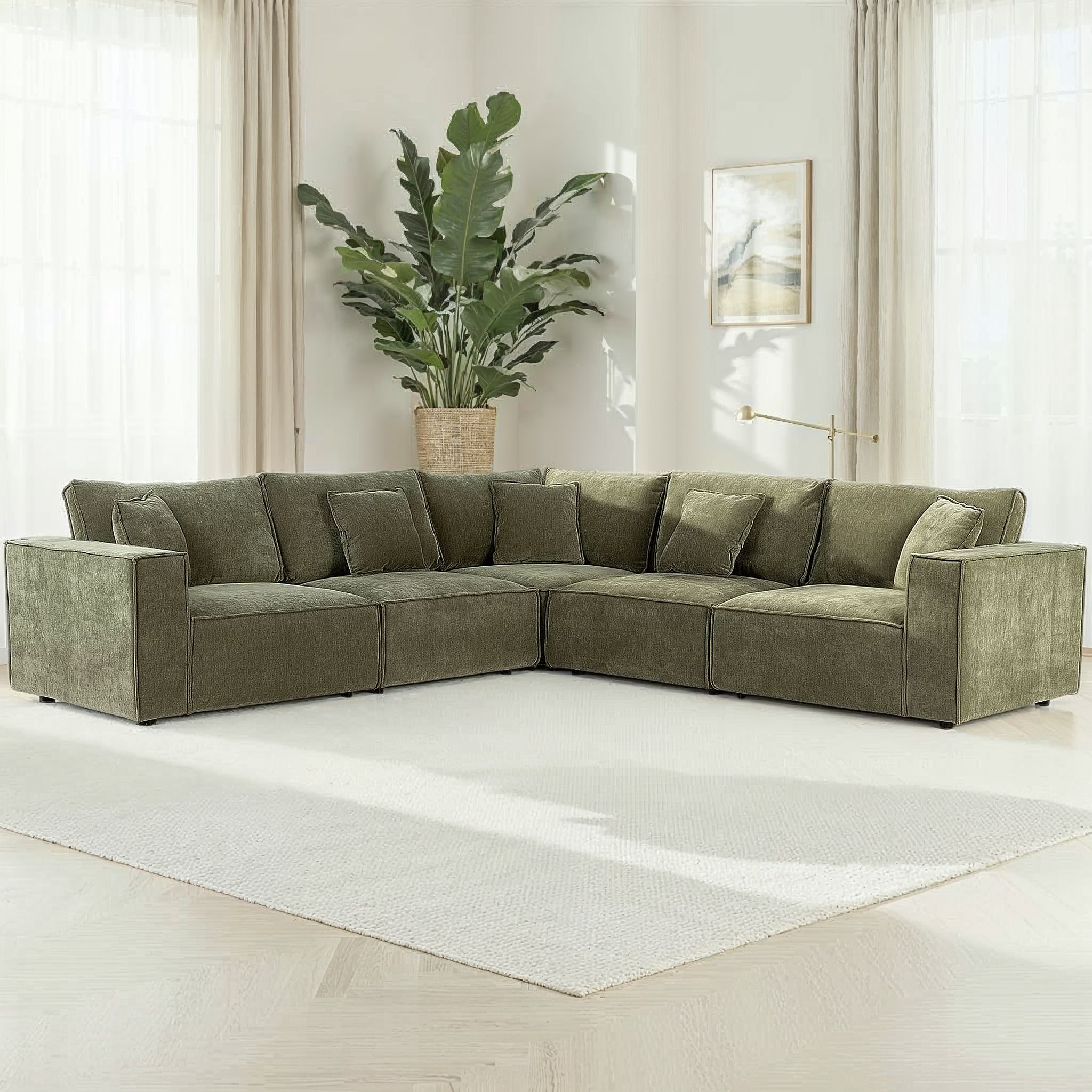 Kinsley 5 Seater Corner Modular Sofa, Green