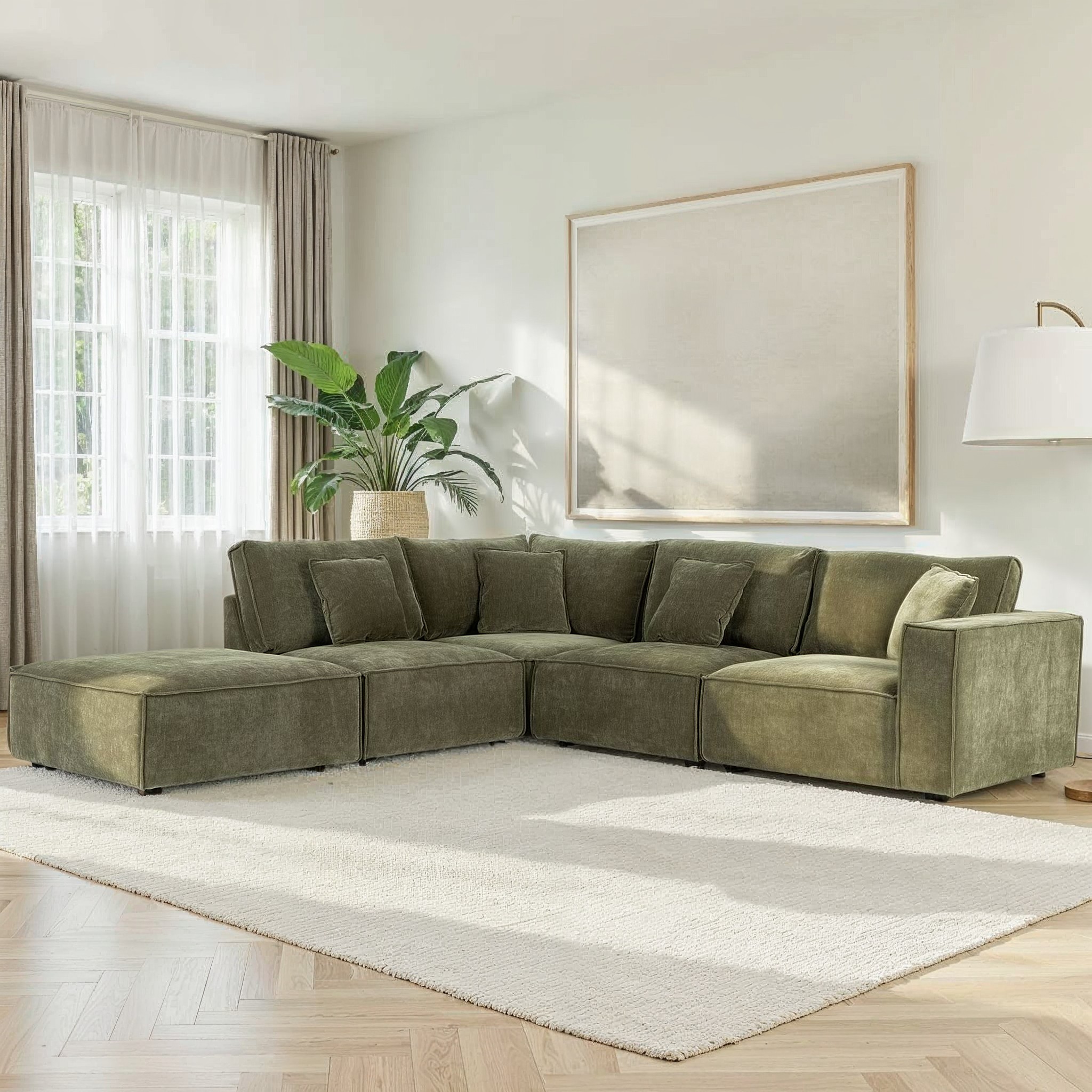 Kinsley 4 Seater Corner Modular Chaise Sofa Left Hand Facing, Green