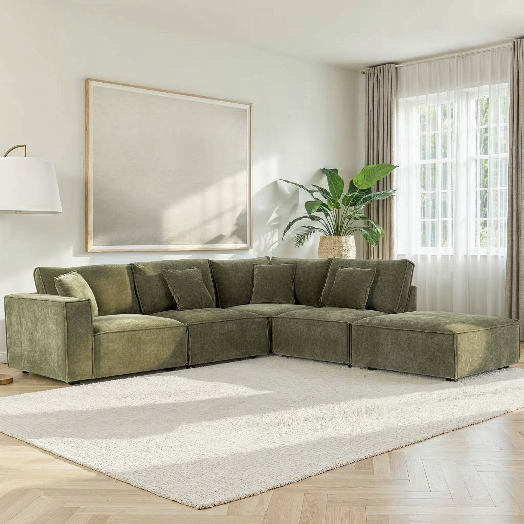 Kinsley 4 Seater Corner Modular Chaise Sofa Right Hand Facing, Green