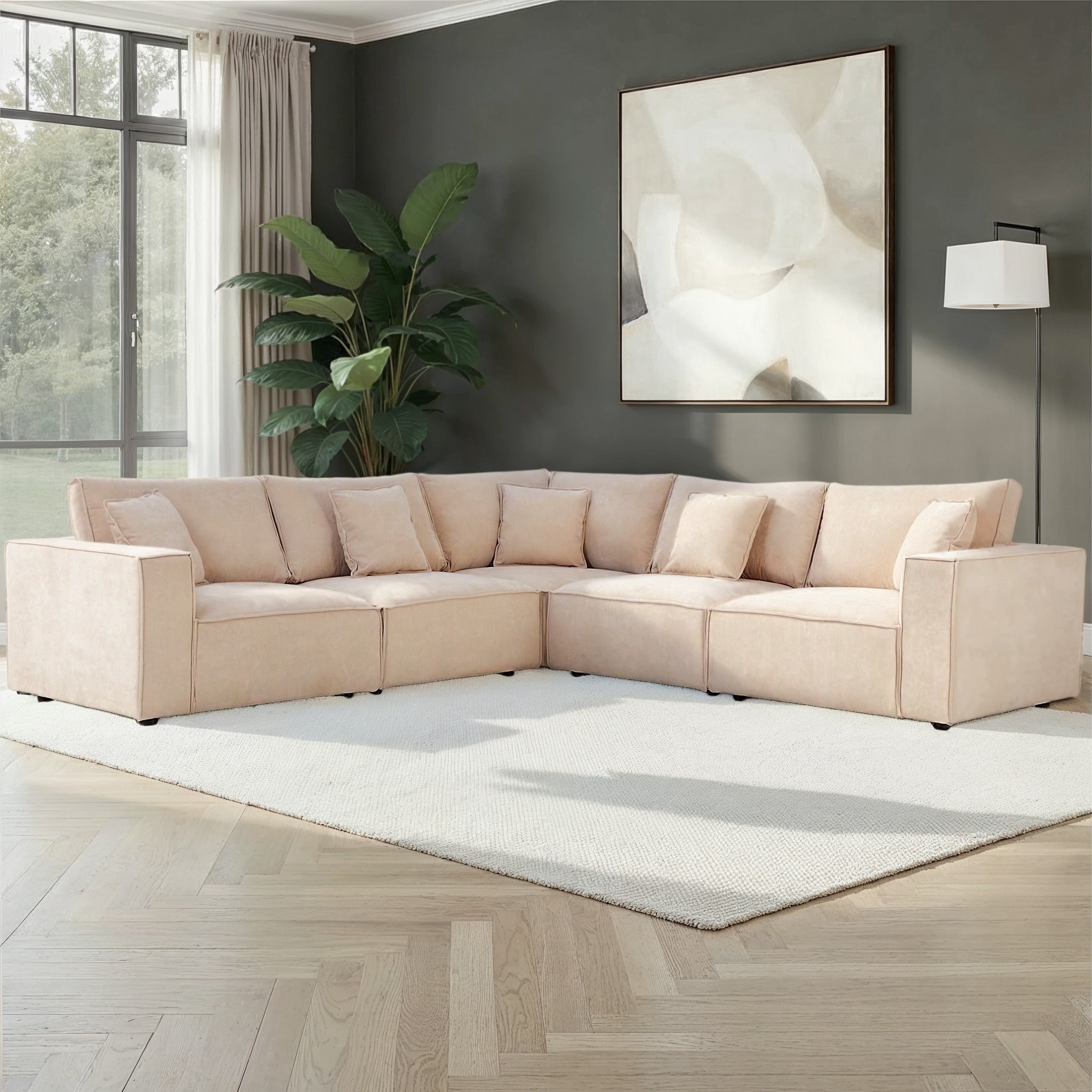 Kinsley 5 Seater Corner Modular Sofa, Natural