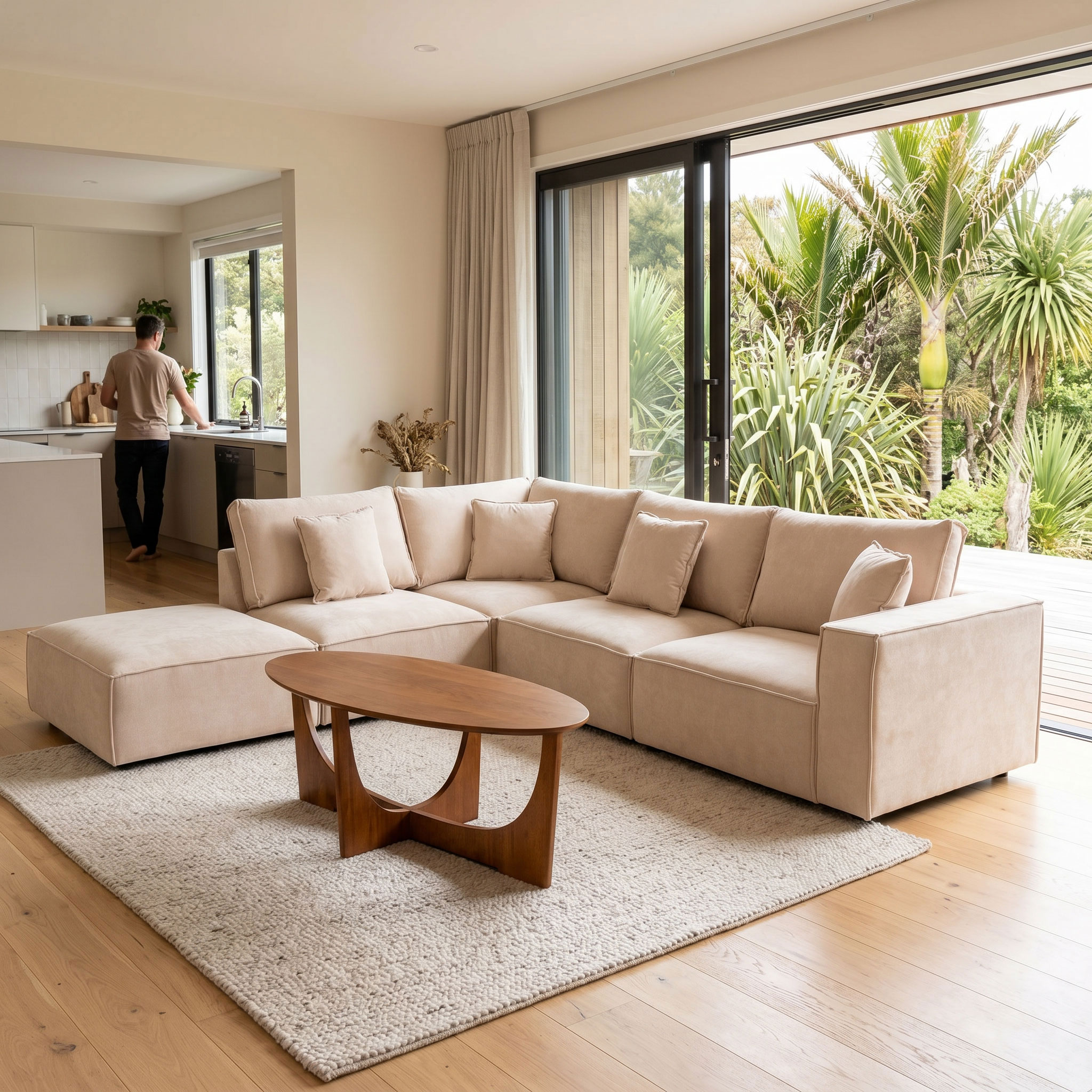 Kinsley 4 Seater Modular Left Hand Facing Corner Sofa with Ottoman, Natural