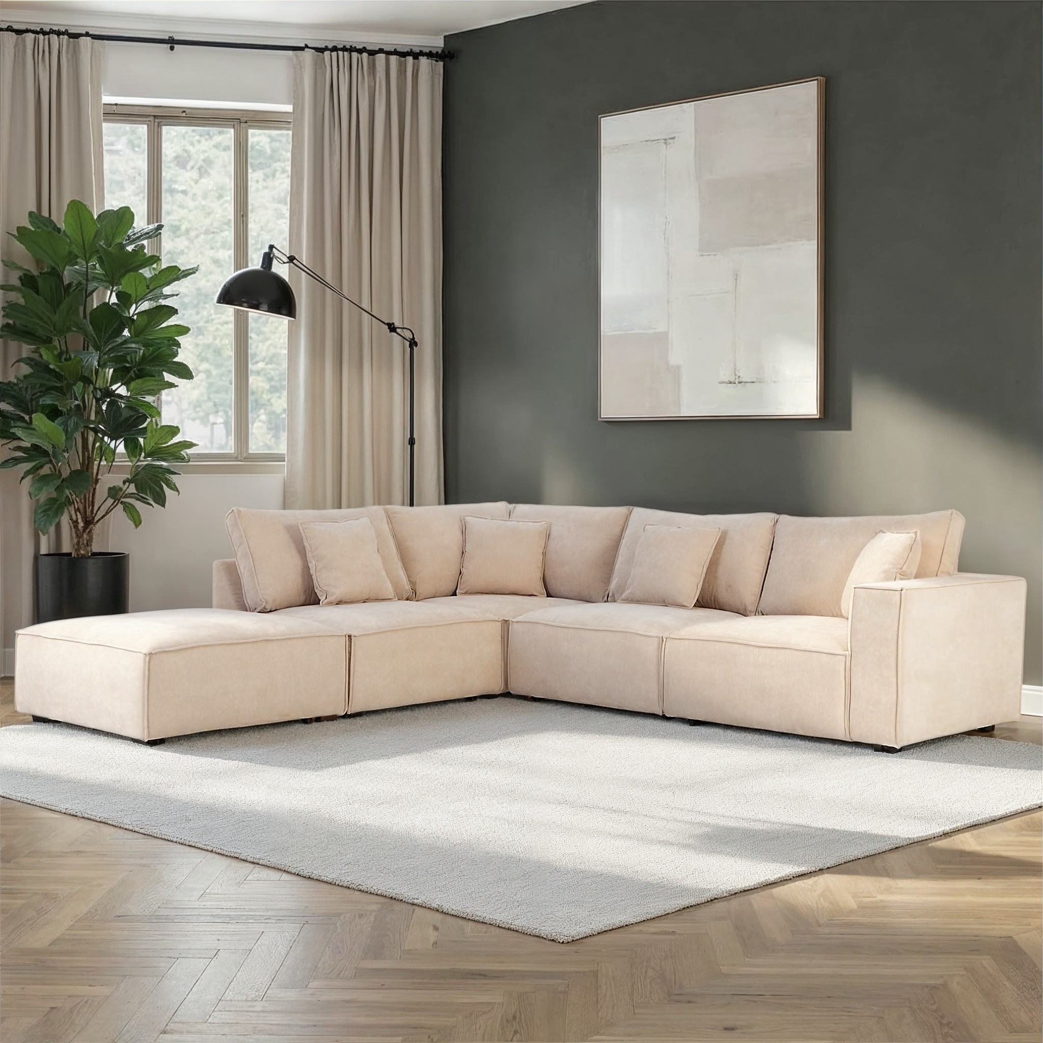 Kinsley 4 Seater Corner Modular Chaise Sofa Left Hand Facing, Natural