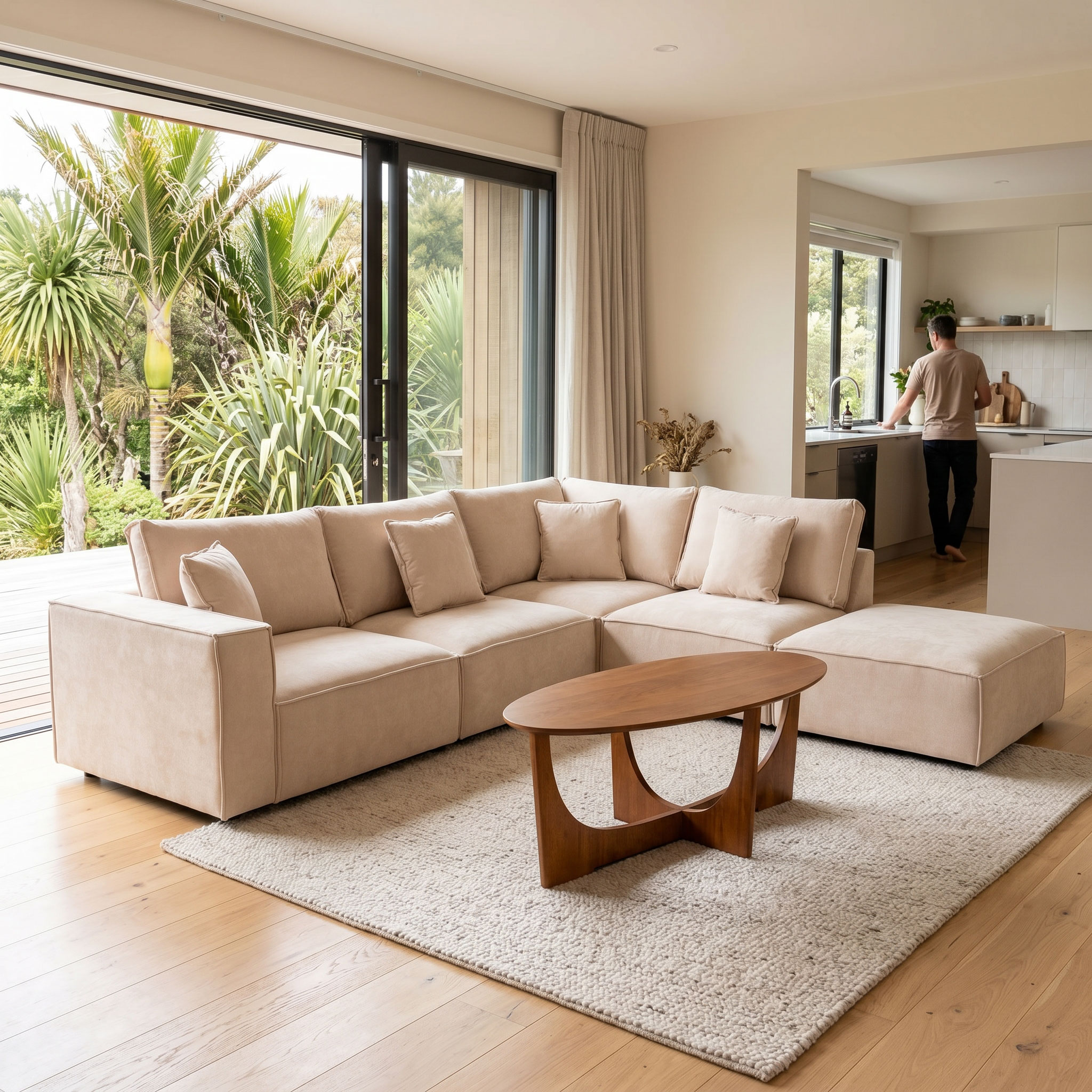 Kinsley 4 Seater Modular Right Hand Facing Corner Sofa with Ottoman, Natural