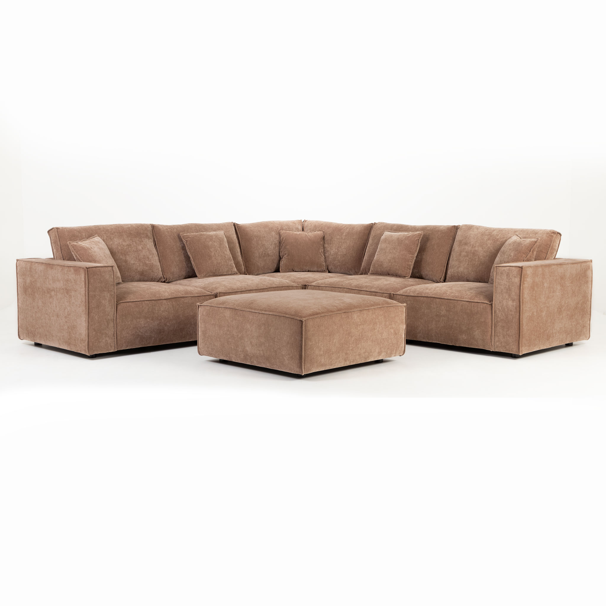 Kinsley 5 Seater Corner Modular Sofa With Ottoman, Brown