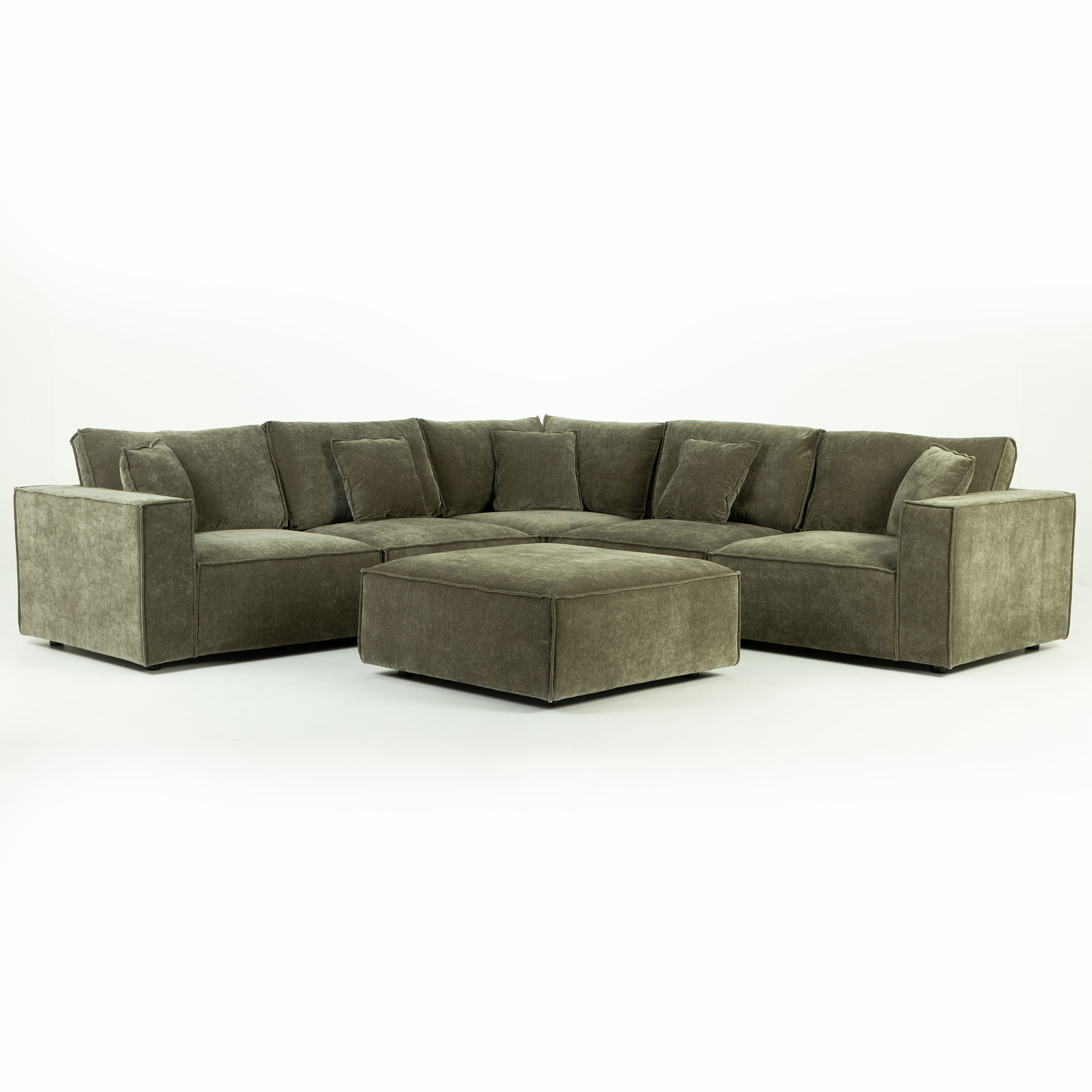 Kinsley 5 Seater Corner Modular Sofa With Ottoman, Green