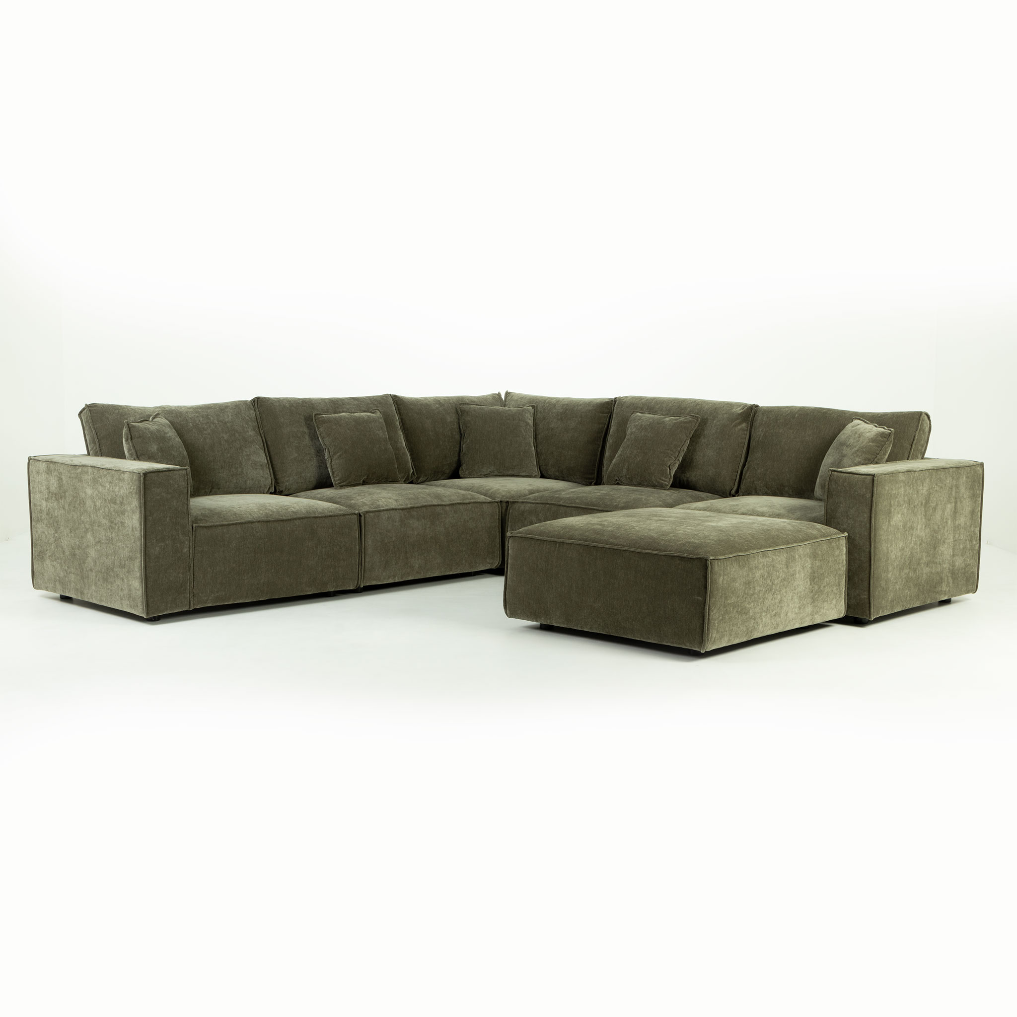 Kinsley 5 Seater Corner Modular Sofa With Ottoman, Green