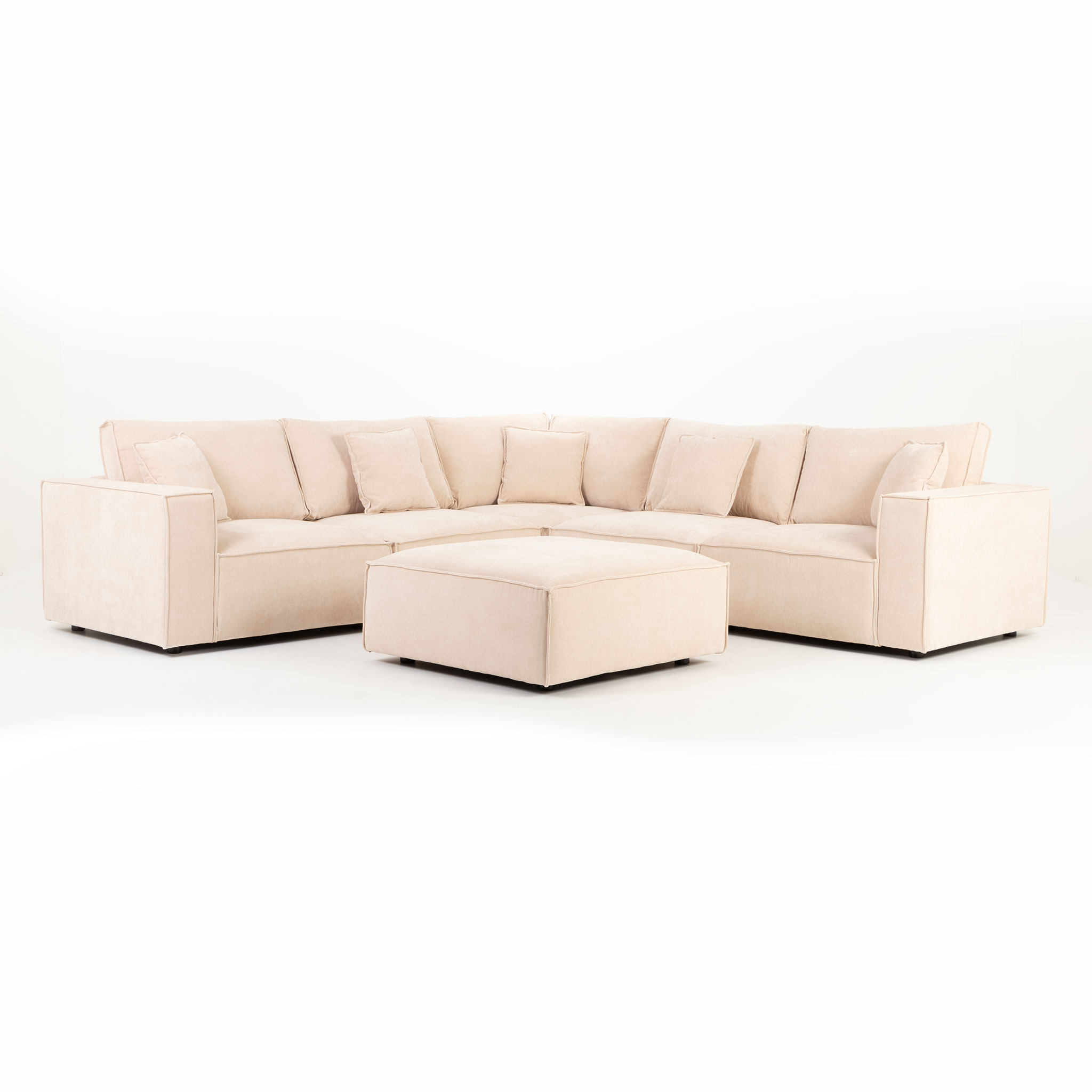 Kinsley 5 Seater Corner Modular Sofa With Ottoman, Natural