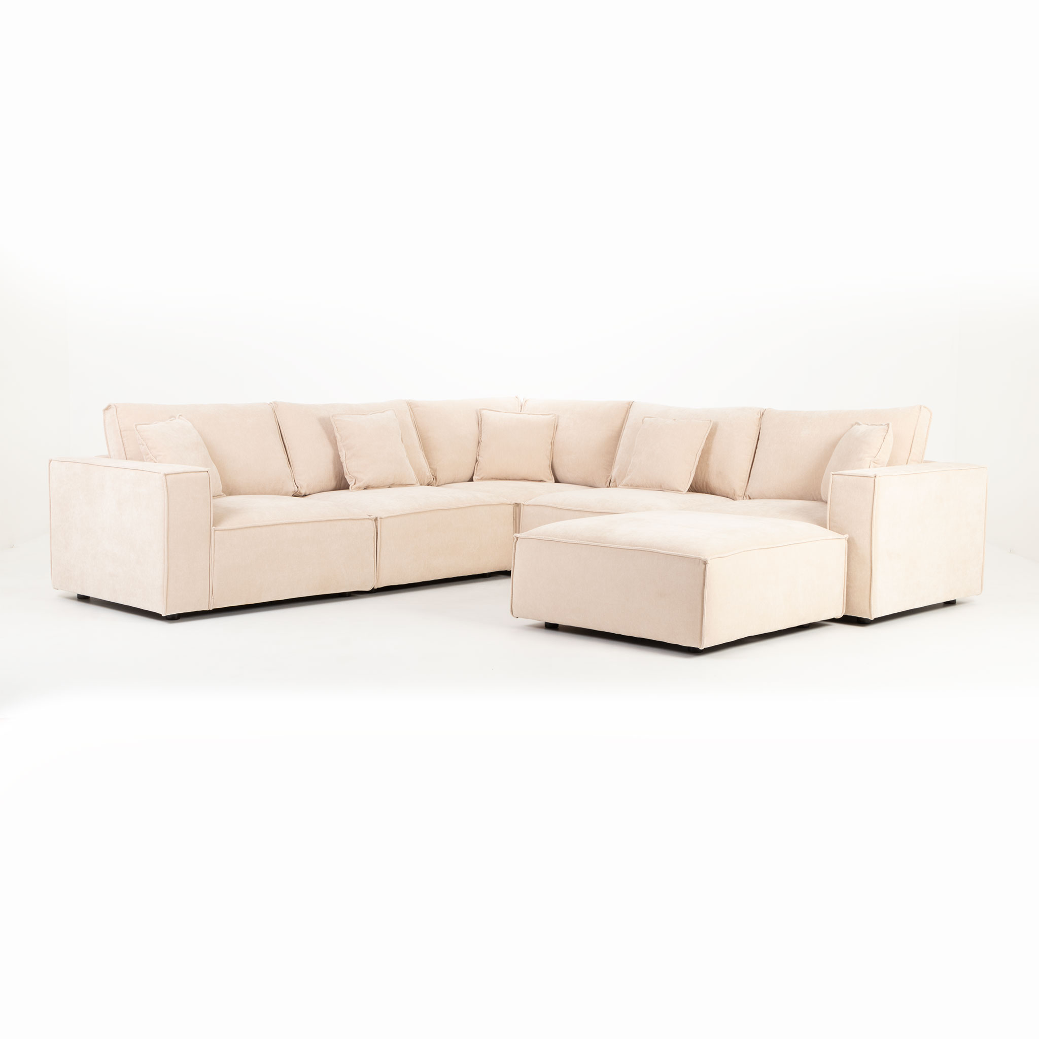 Kinsley 5 Seater Corner Modular Sofa With Ottoman, Natural