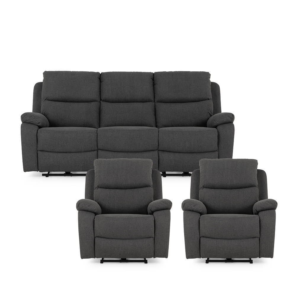 Kyle 3 Seater Electric Recliner + 2 Electric Recliner Chairs, Charcoal