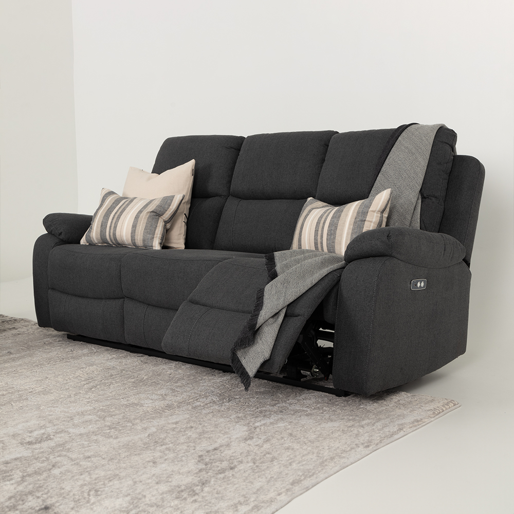 Kyle 3 Seater Electric Recliner + 2 Electric Recliner Chairs, Charcoal