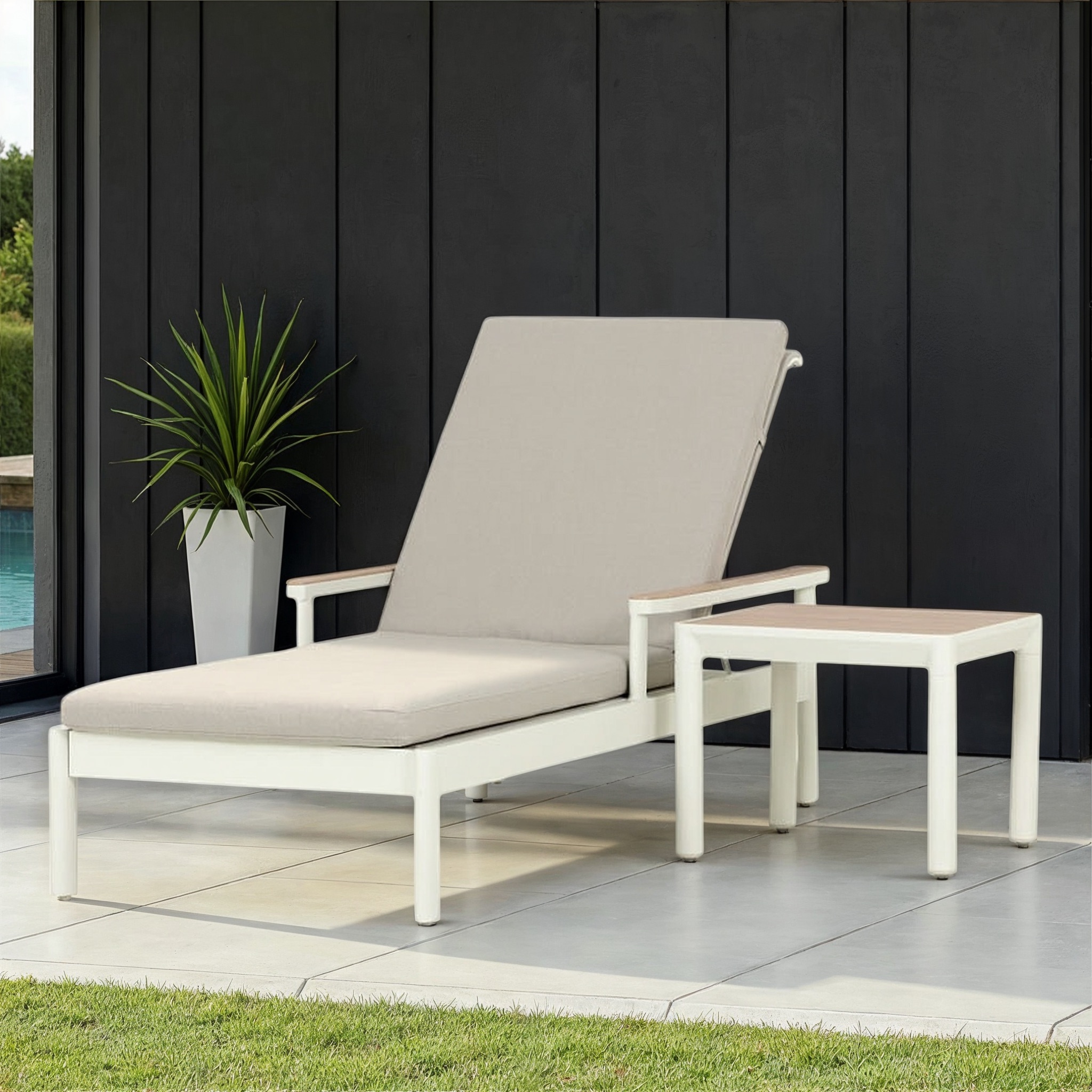 Lucia Outdoor Sunlounger with Side Table, White