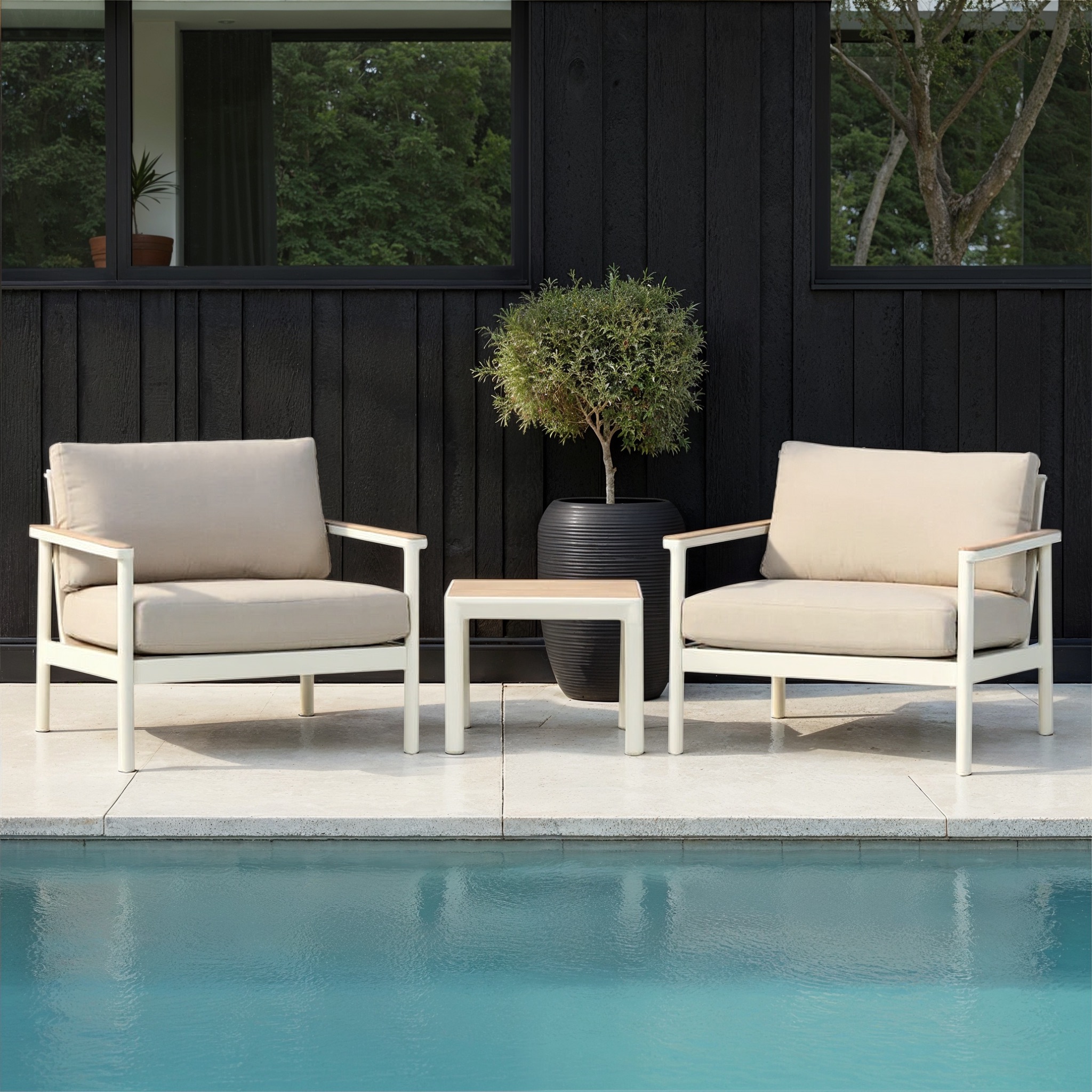 Lucia 3 Piece Outdoor Lounge Set With Side Table, White
