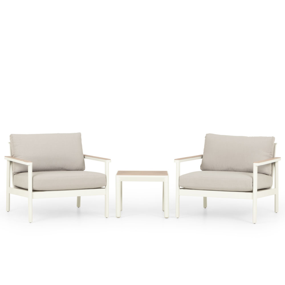 Lucia 3 Piece Outdoor Lounge Set With Side Table, White