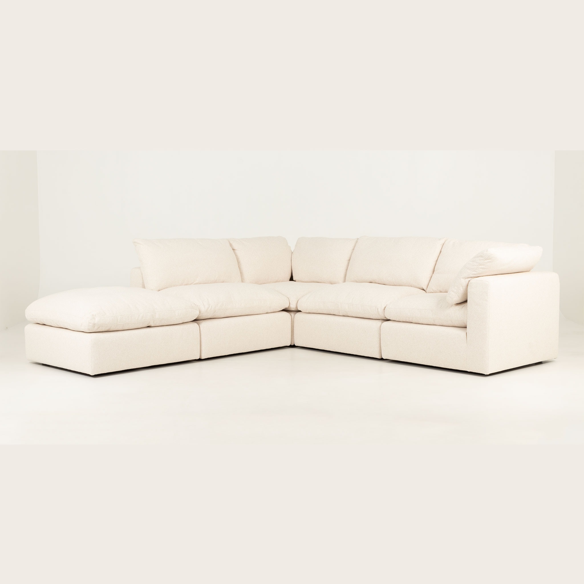 Mallory 4 Seater Modular Corner Sofa with Ottoman, Cream