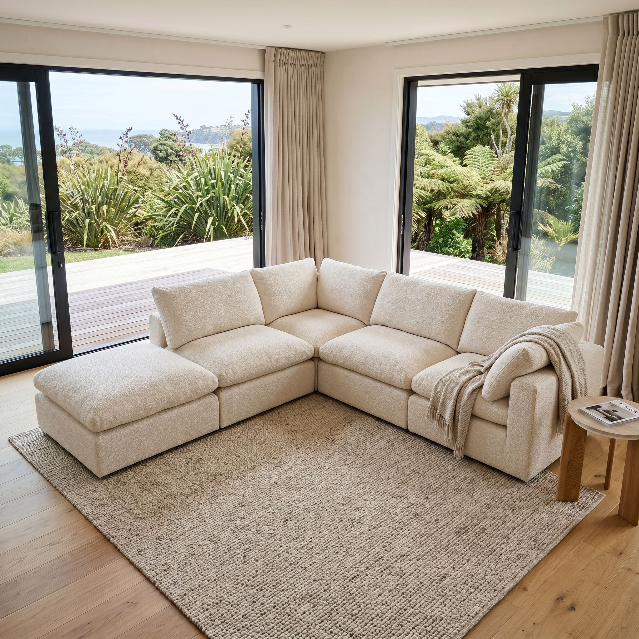 Mallory 4 Seater Modular Corner Sofa with Ottoman, Cream
