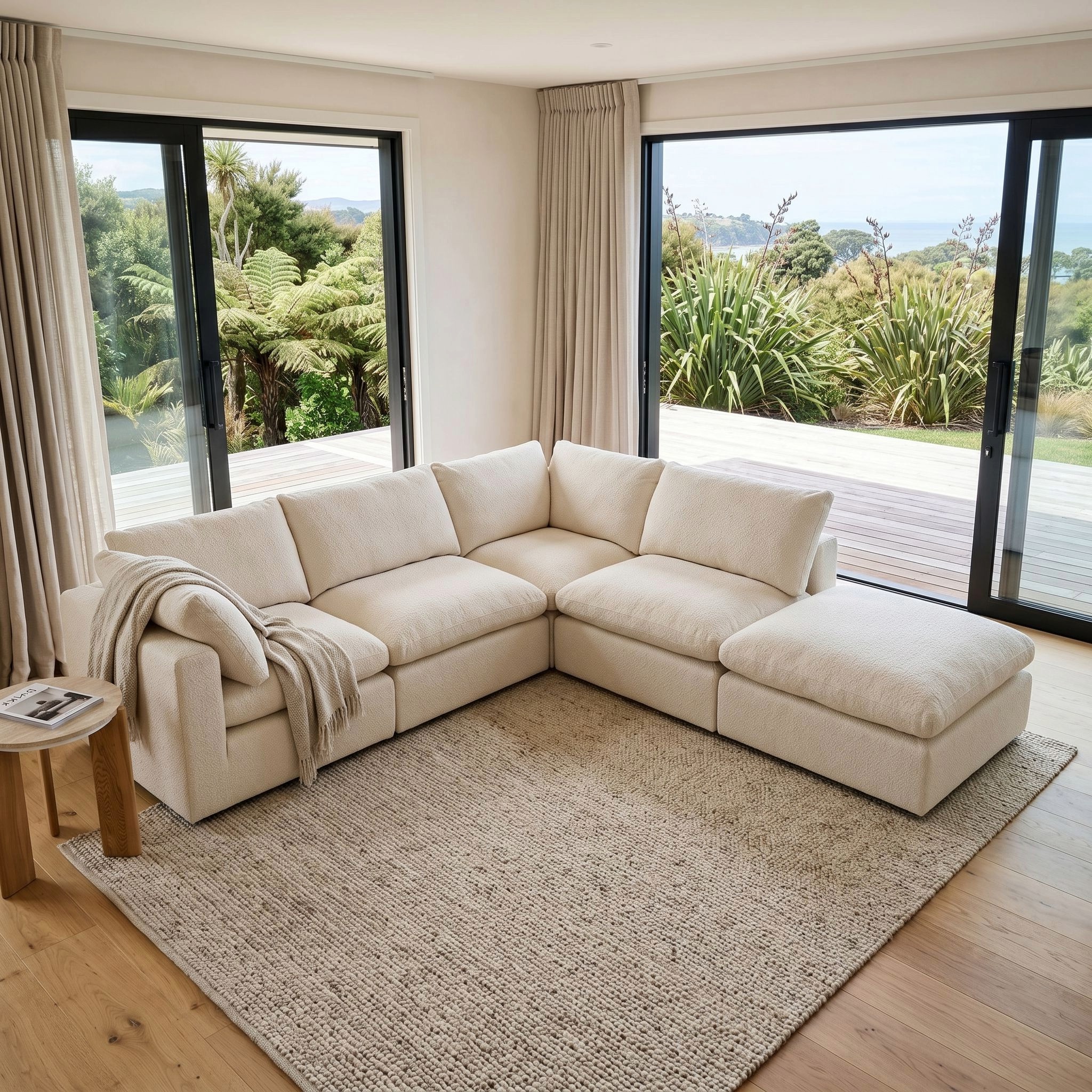 Mallory 4 Seater Modular Corner Sofa with Ottoman, Cream