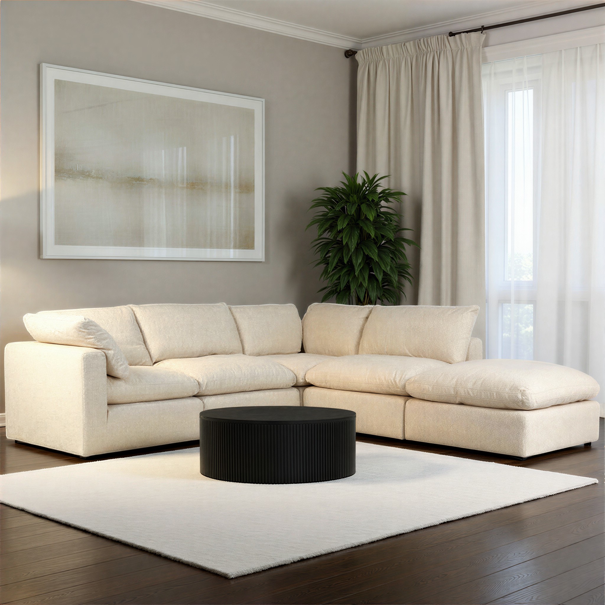 Mallory 4 Seater Corner Modular Chaise Sofa, Cream