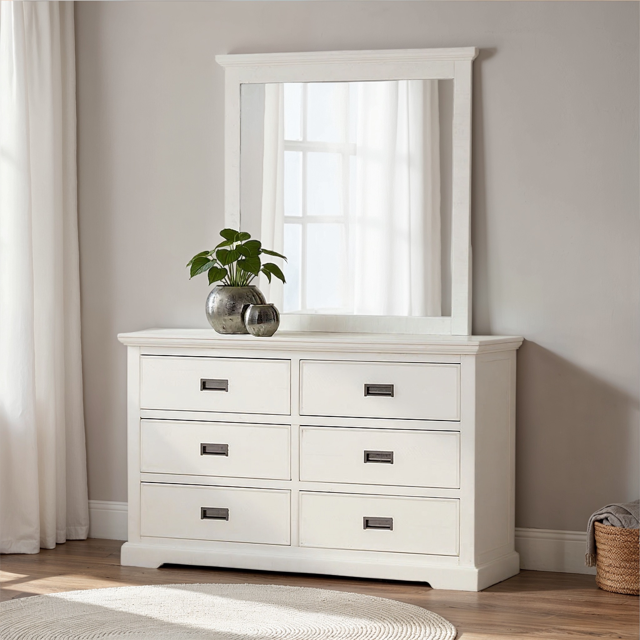 Melve Lowboy & Dresser Mirror, White