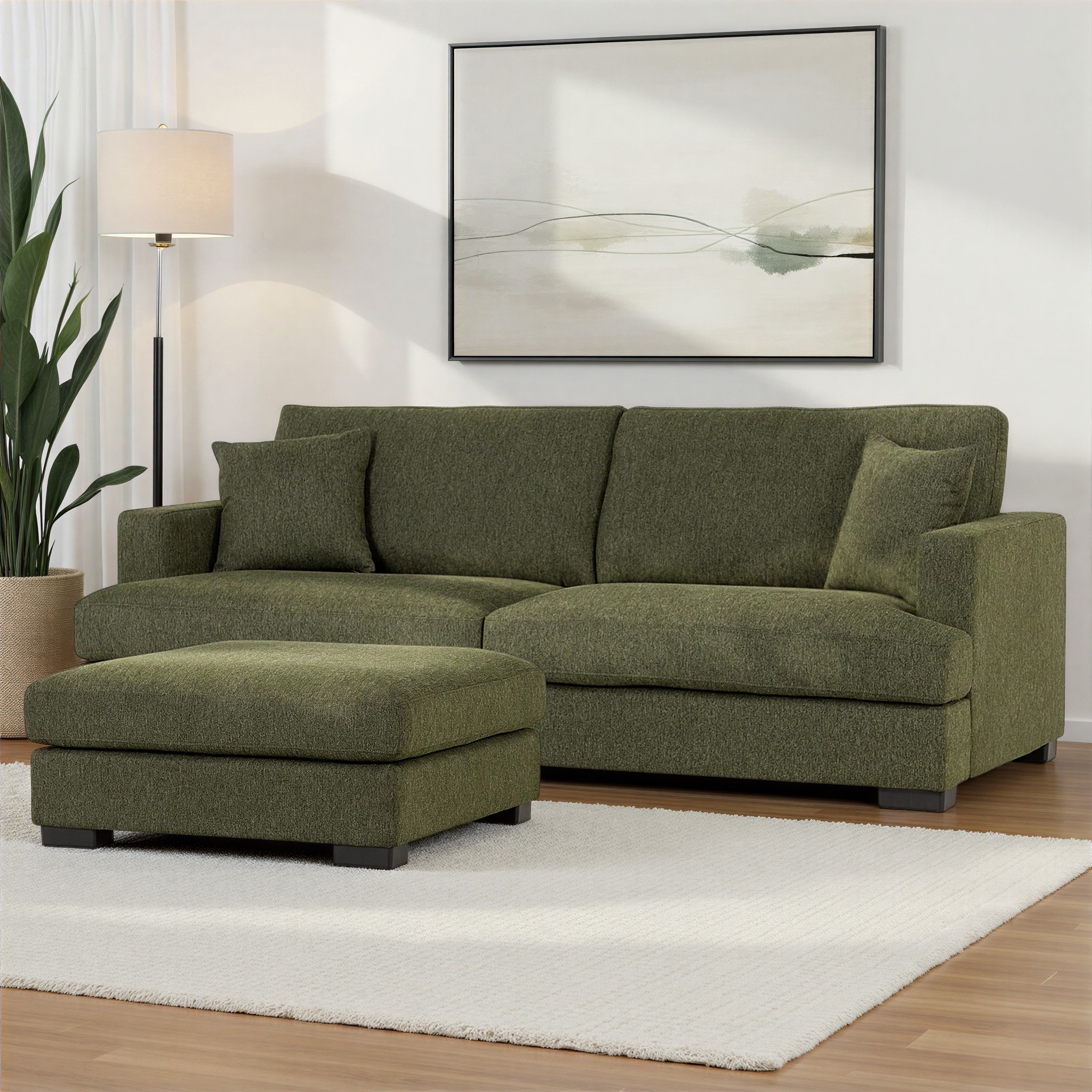 Milana 3 Seater + Ottoman, Green