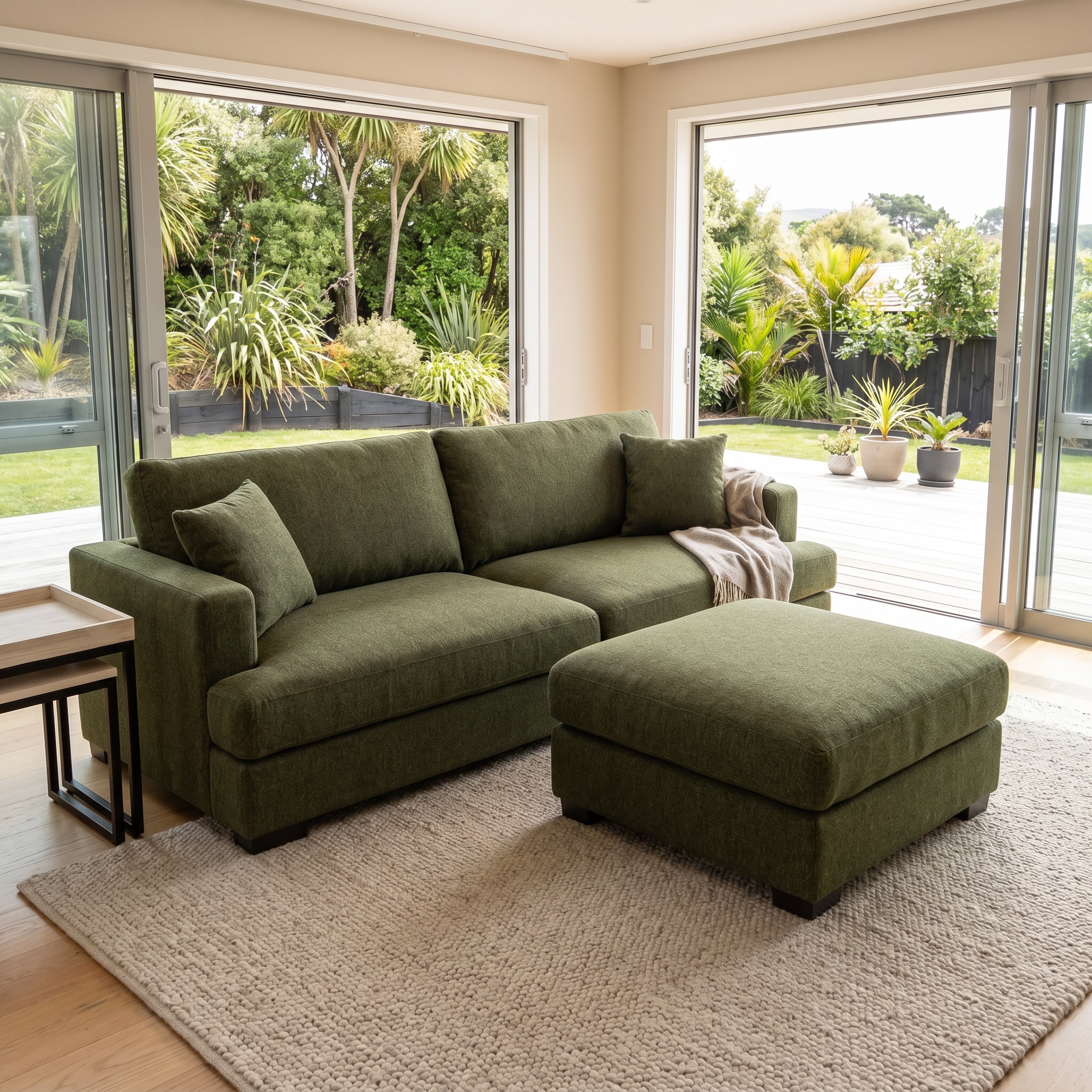 Milana 3 Seater + Ottoman, Green